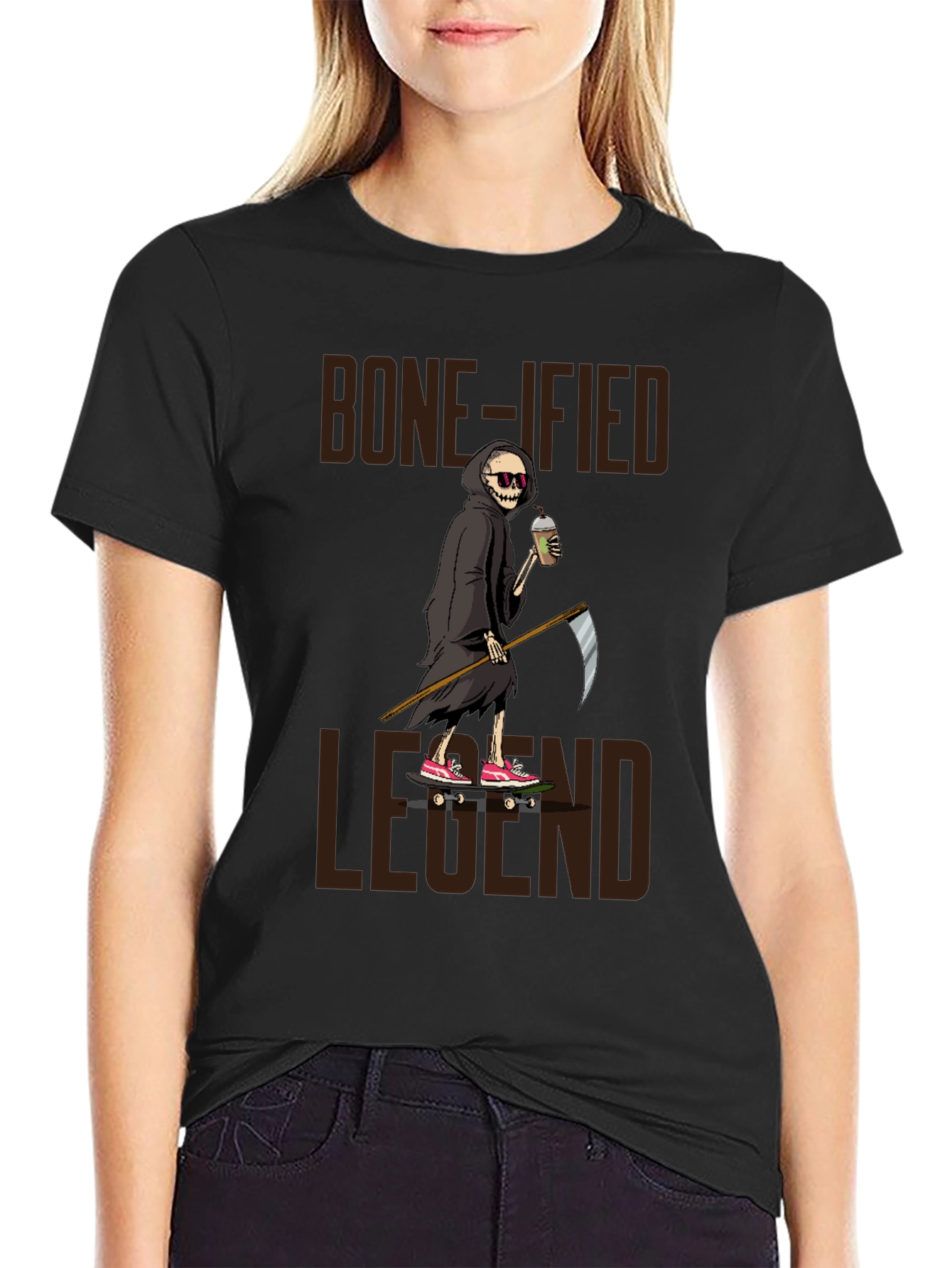 Bone-ified Legend T-Shirt - Grim Reaper Skateboard Design