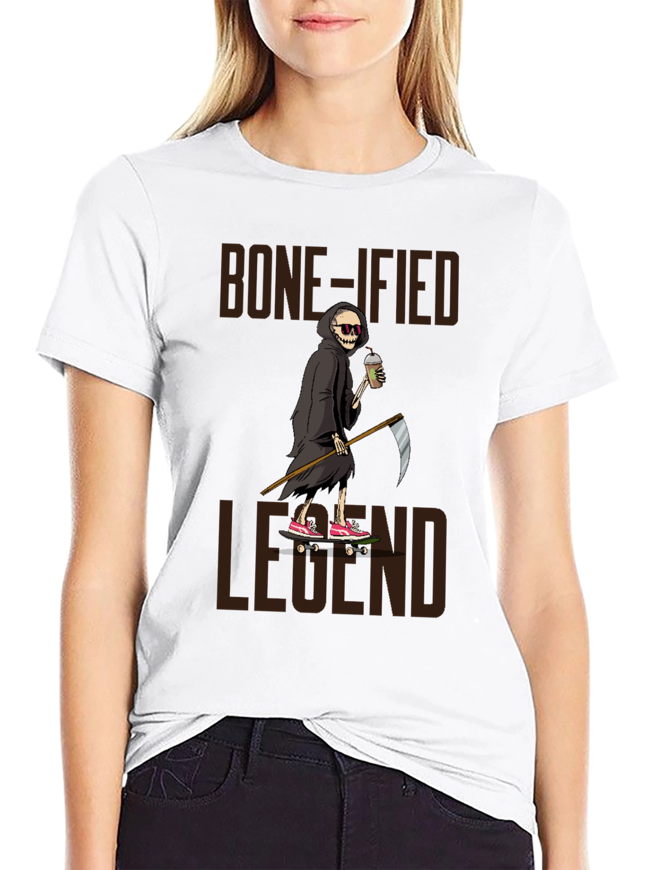 Bone-ified Legend T-Shirt - Grim Reaper Skateboard Design