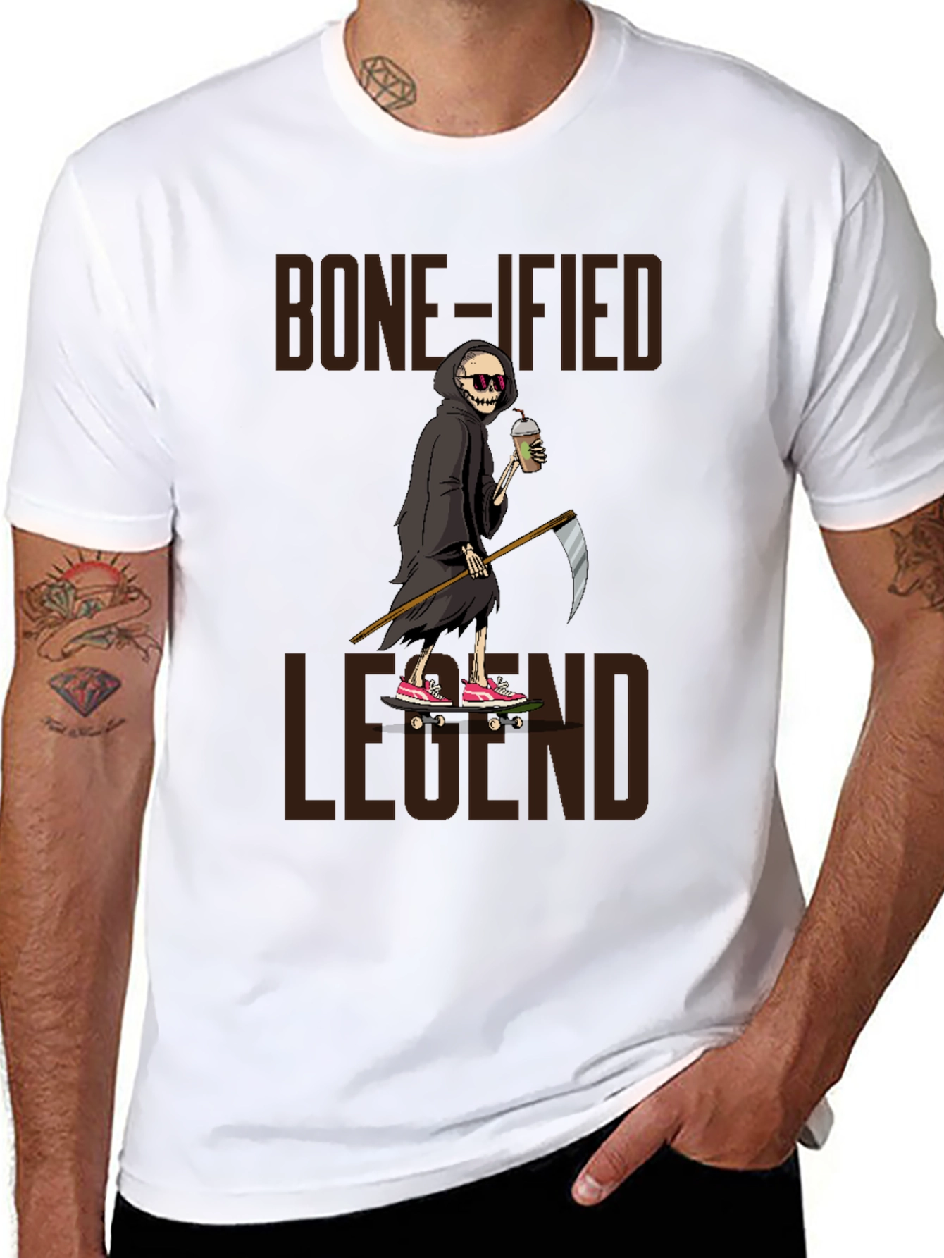 Bone-ified Legend T-Shirt - Grim Reaper Skateboard Design