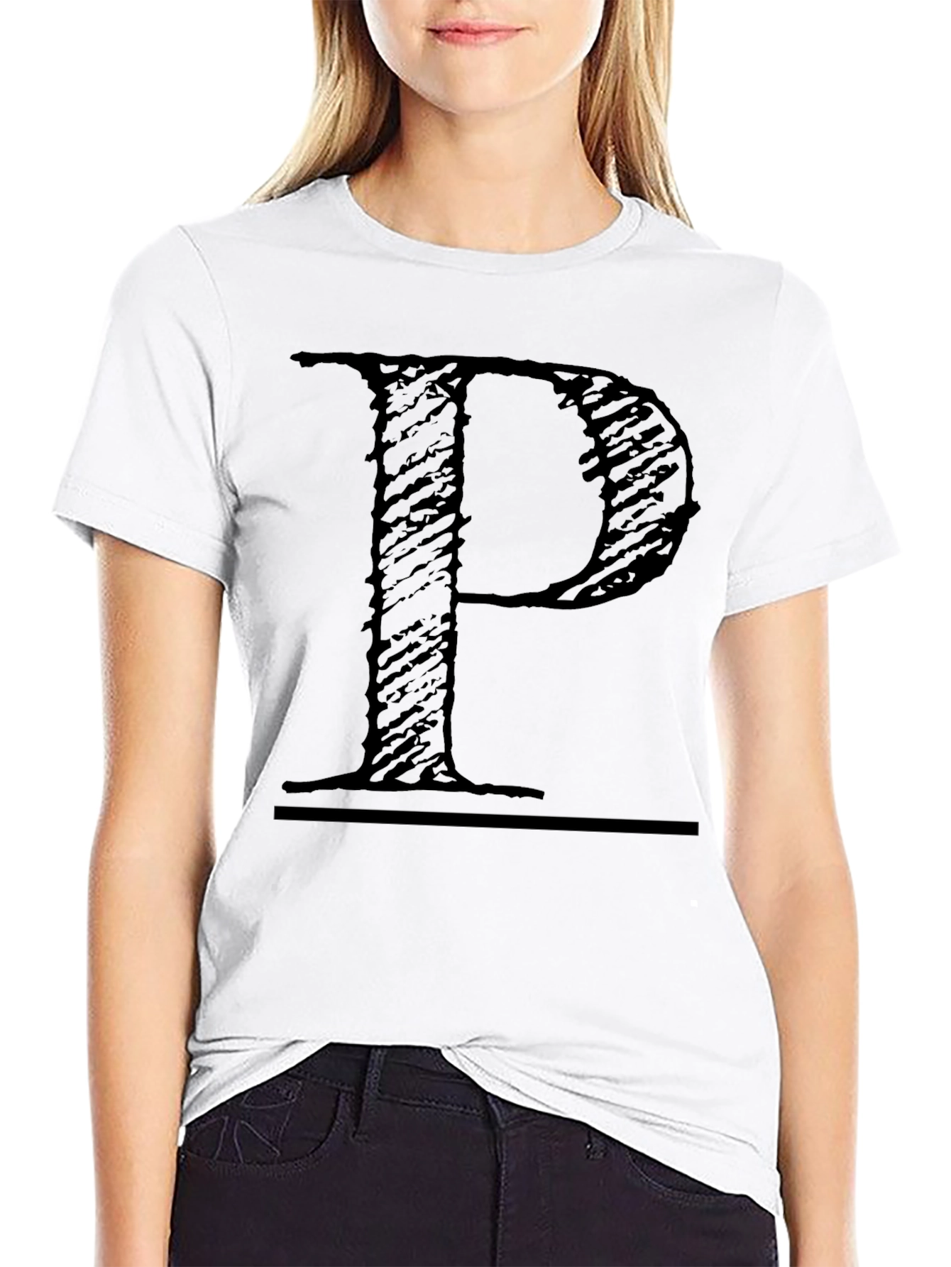 Letter P Graphic Print Black Tee