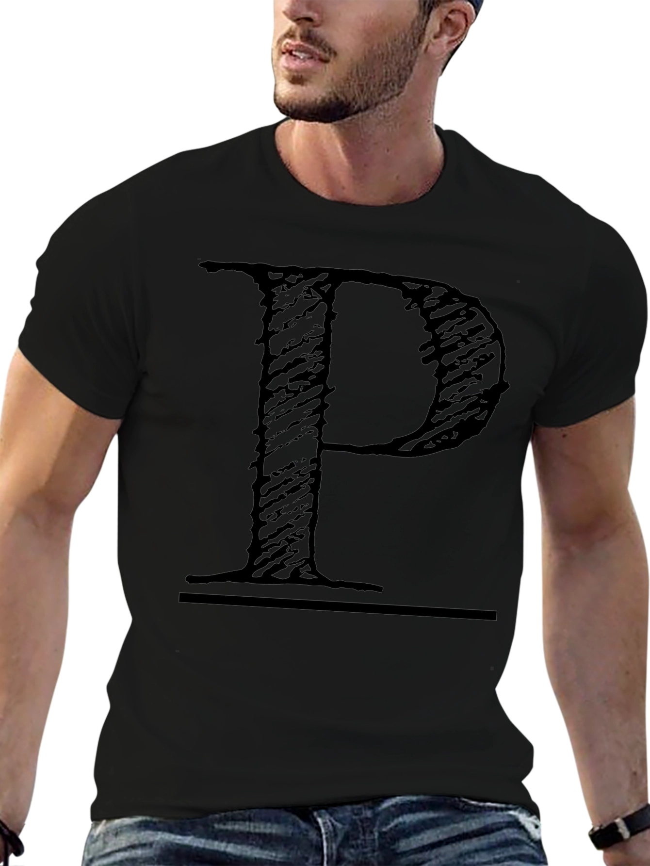 Letter P Graphic Print Black Tee
