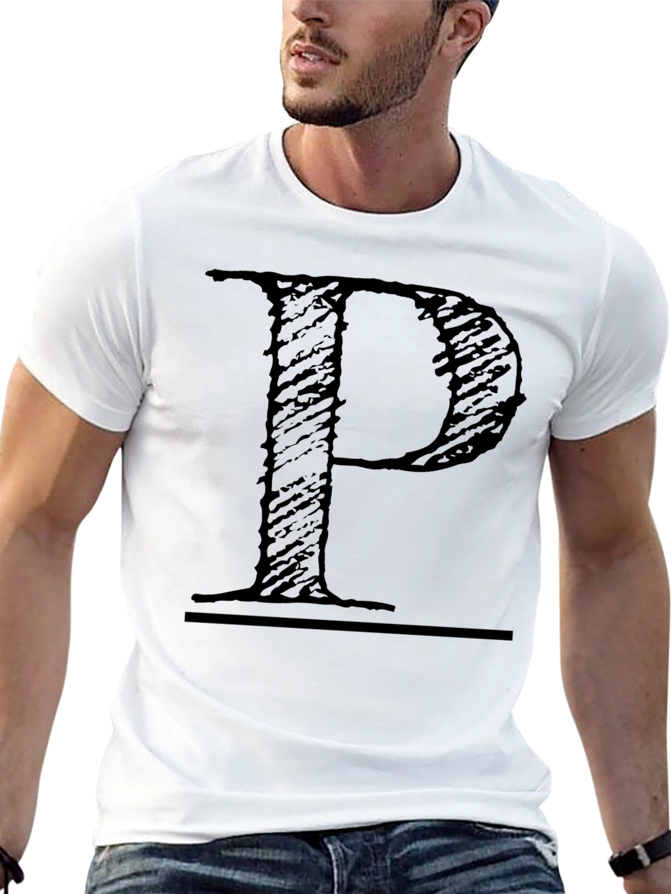 Letter P Graphic Print Black Tee