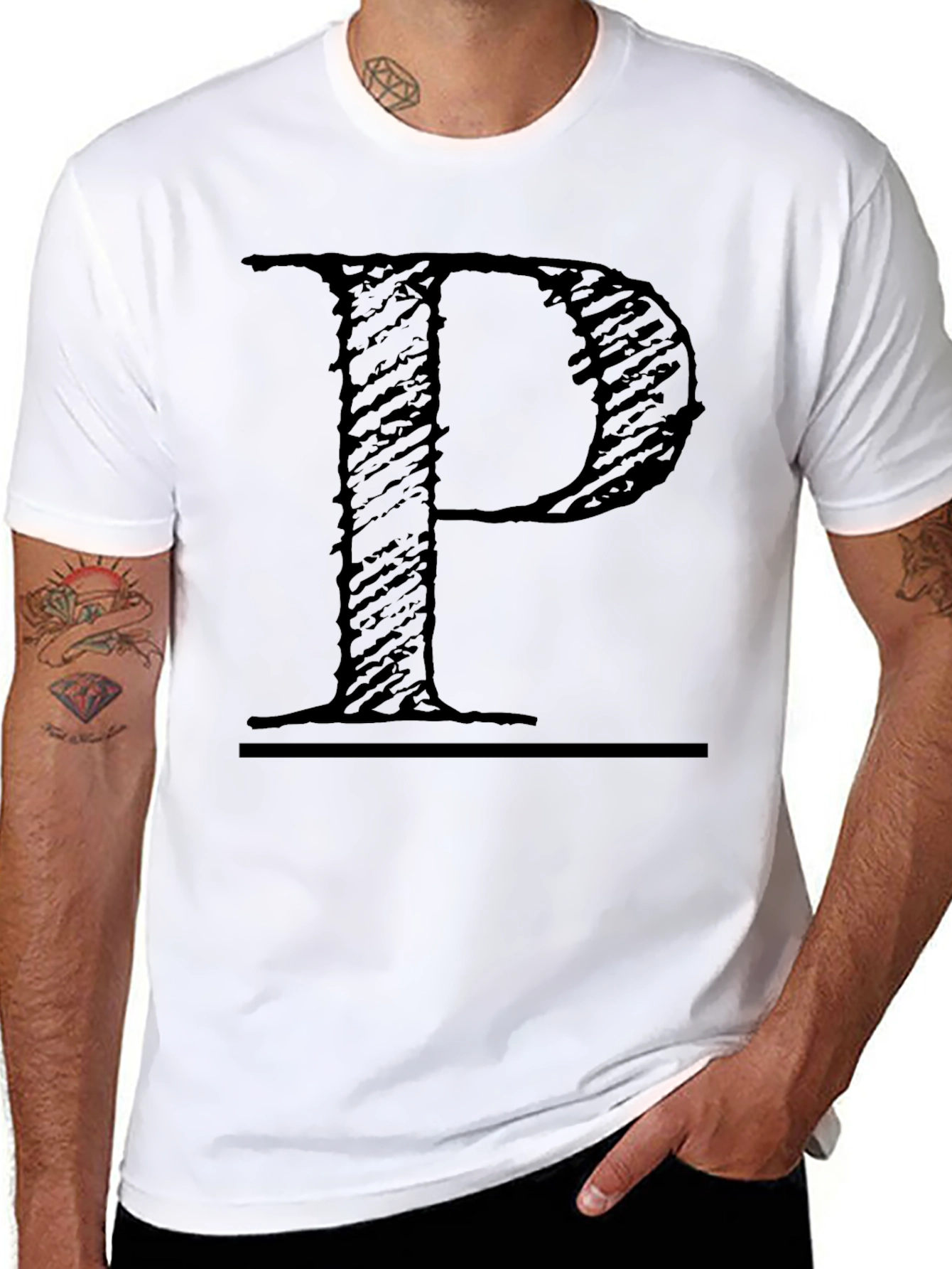 Letter P Graphic Print Black Tee