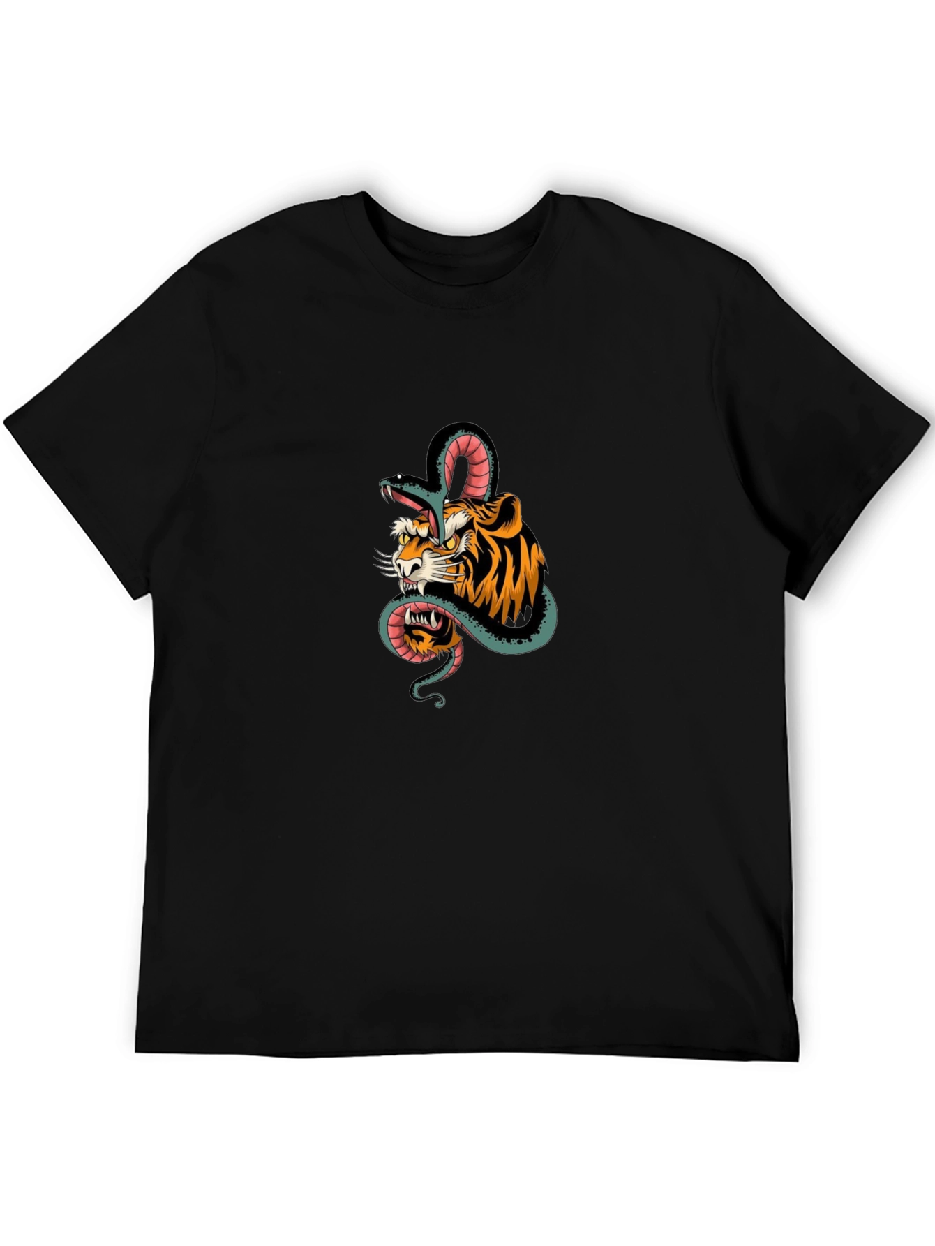 Tiger and Snake Graphic Black T-Shirt