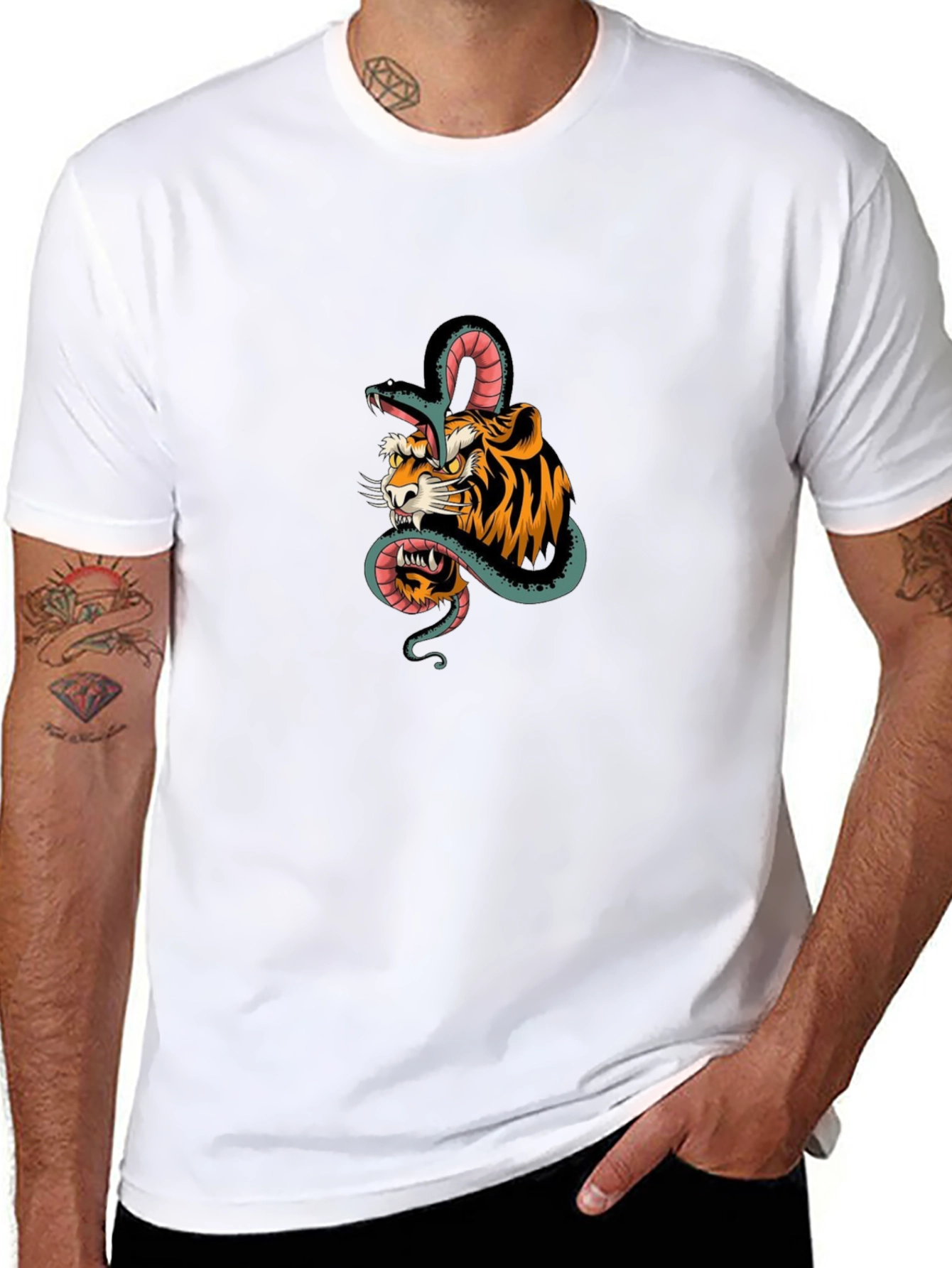 Tiger and Snake Graphic Black T-Shirt