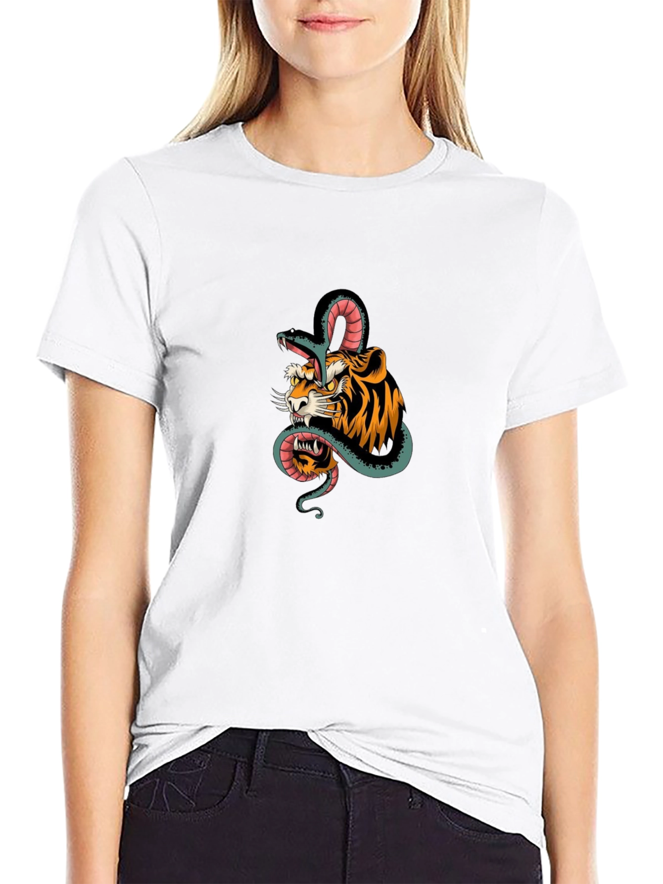 Tiger and Snake Graphic Black T-Shirt