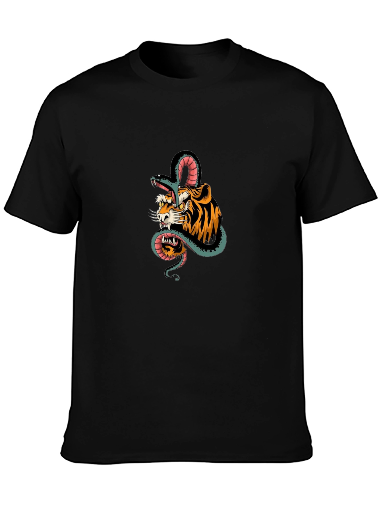 Tiger and Snake Graphic Black T-Shirt