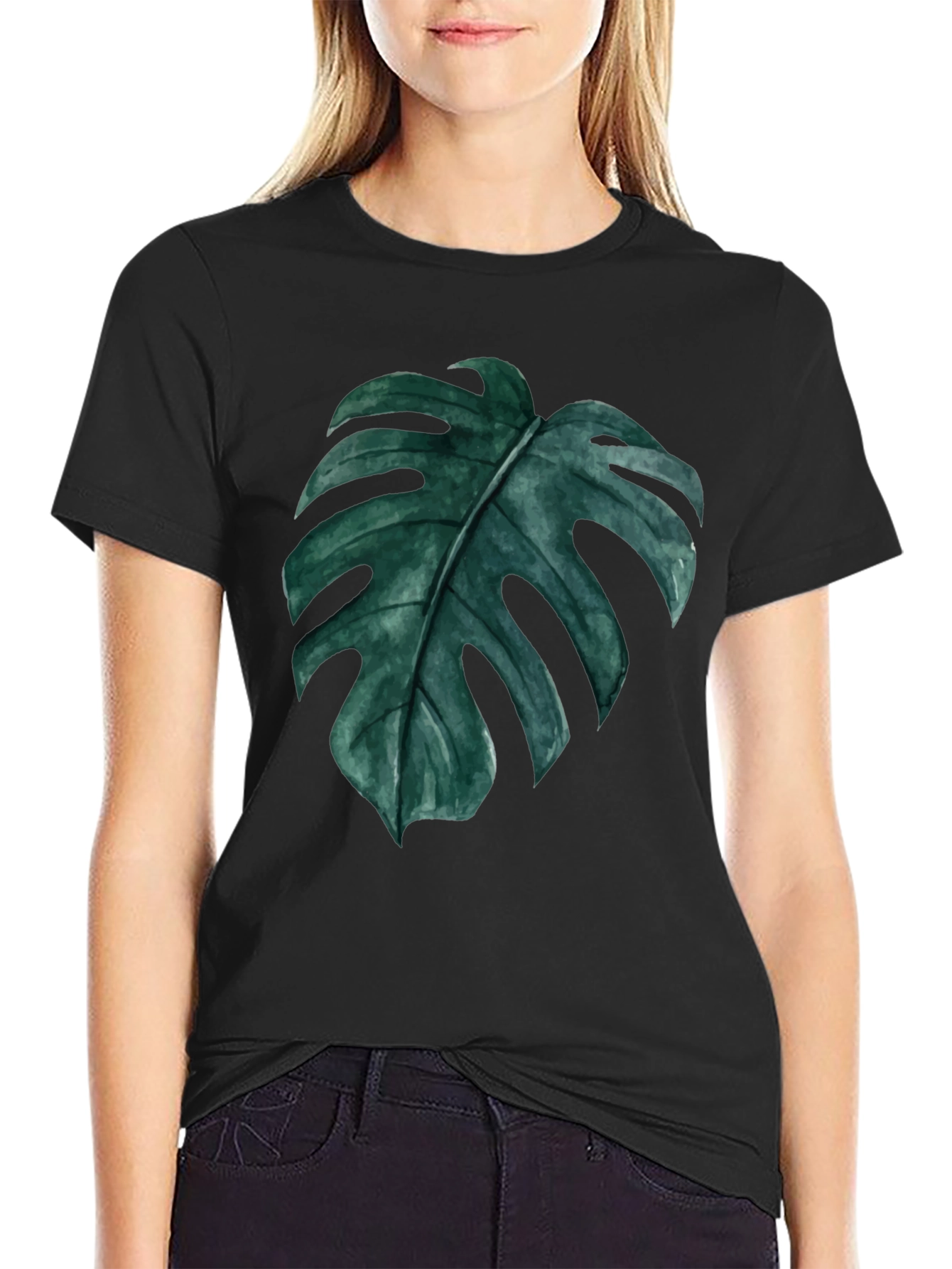 Monstera Leaf Graphic Black T-Shirt