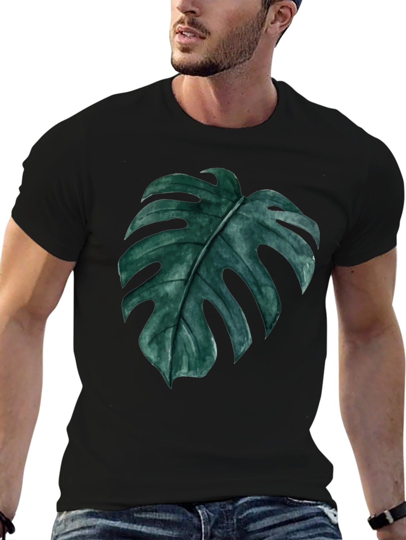 Monstera Leaf Graphic Black T-Shirt
