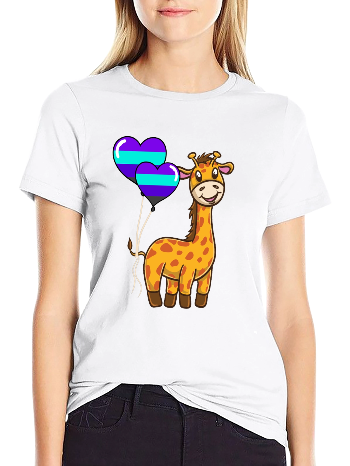 Giraffe & Heart Balloons Graphic Tee
