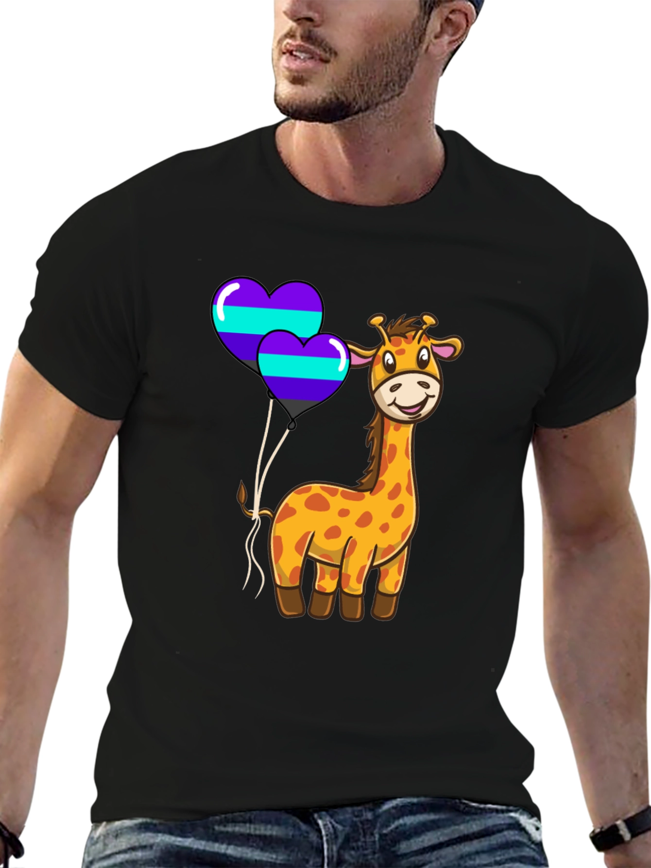 Giraffe & Heart Balloons Graphic Tee