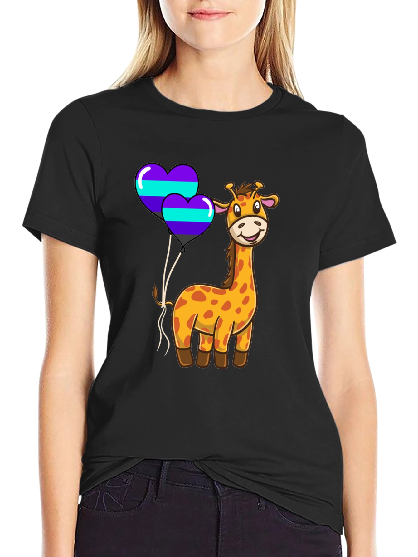 Giraffe & Heart Balloons Graphic Tee