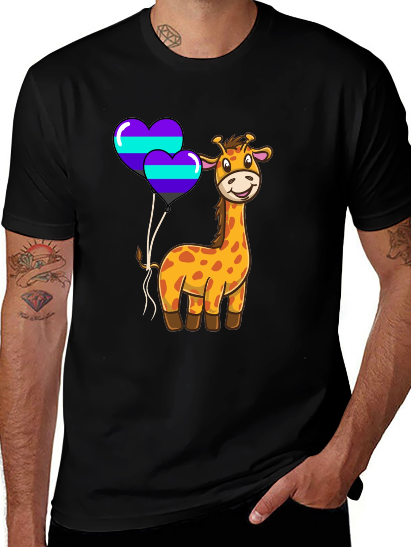 Giraffe & Heart Balloons Graphic Tee
