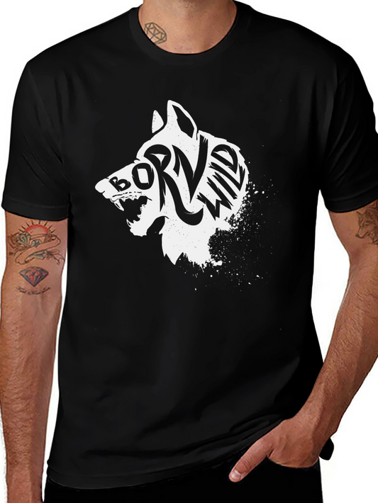 Born Wild Wolf Graphic Tee - Mens Black T-Shirt