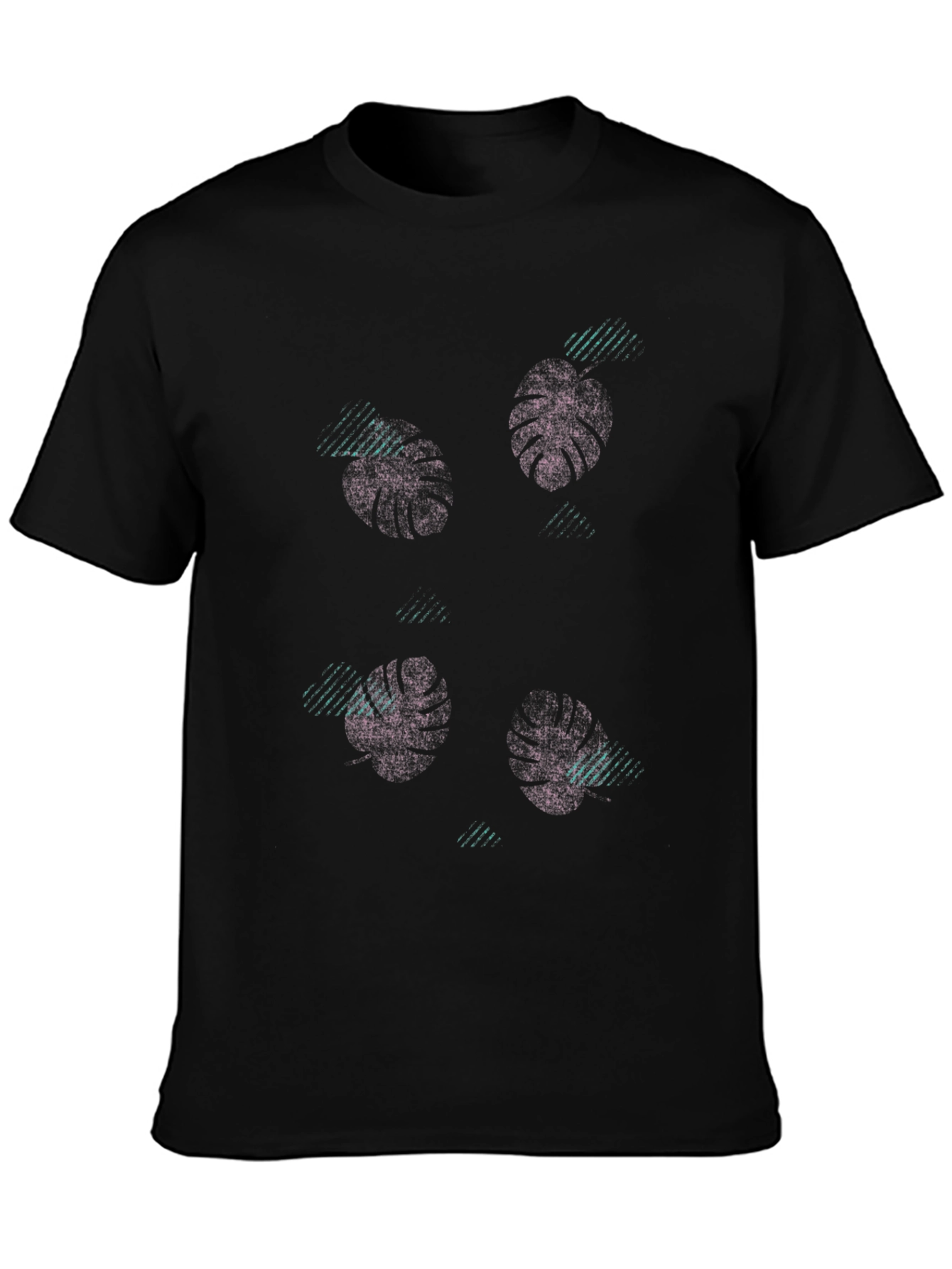 Tropical Leaf Print Black T-Shirt