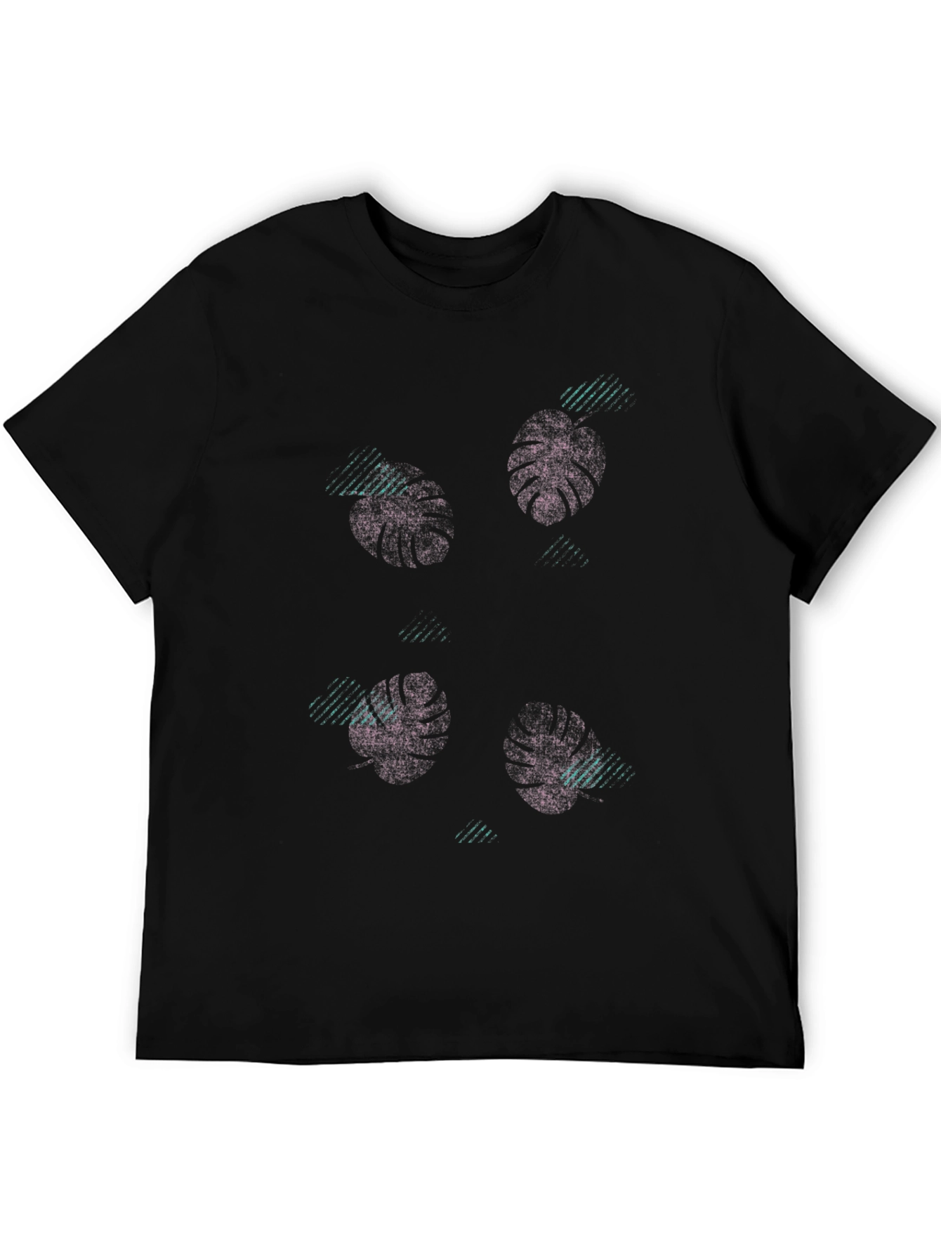 Tropical Leaf Print Black T-Shirt