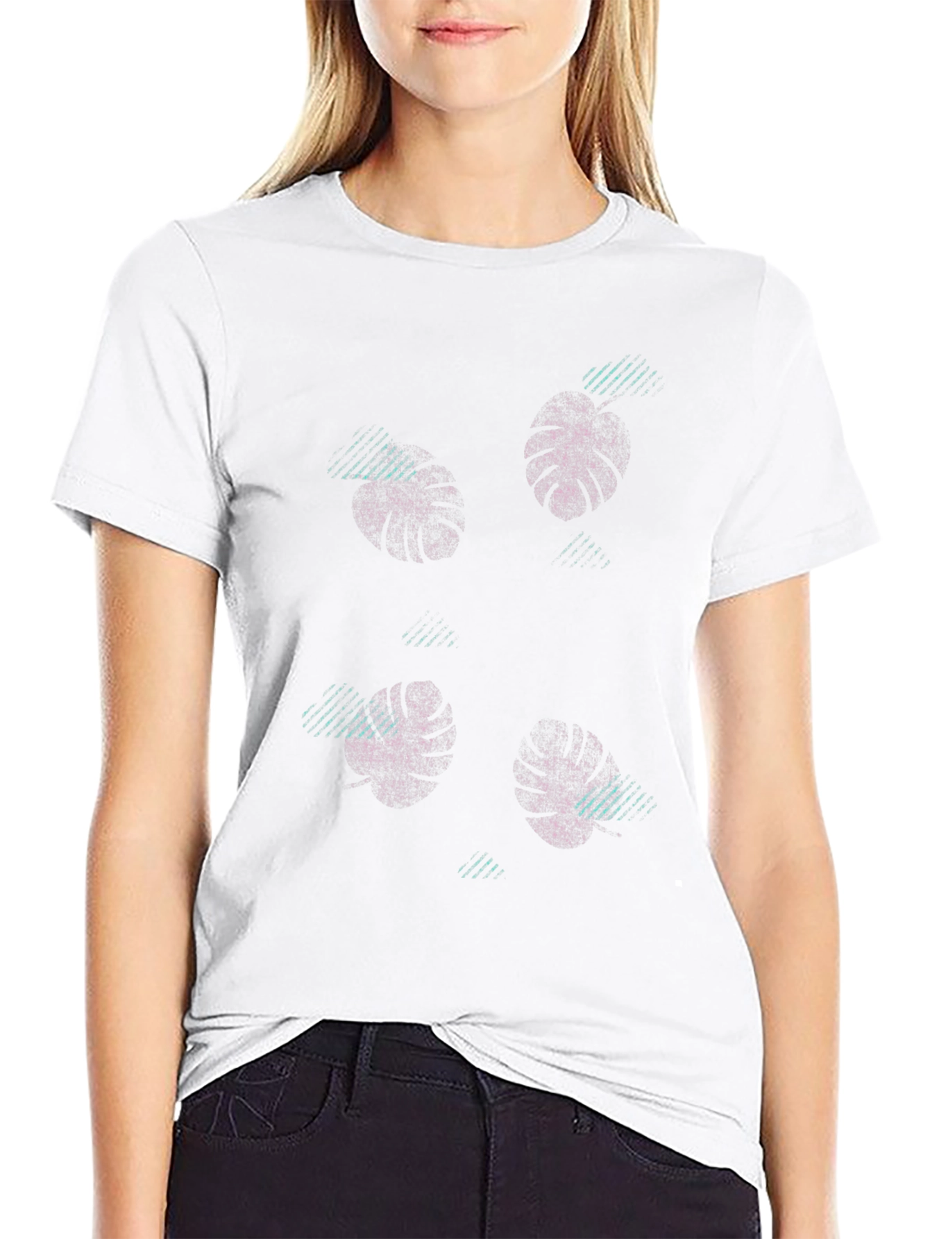 Tropical Leaf Print Black T-Shirt