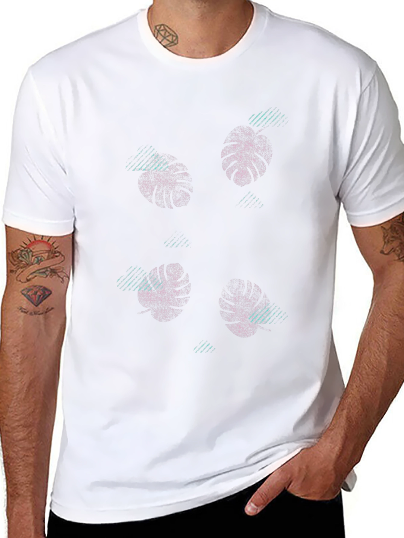 Tropical Leaf Print Black T-Shirt
