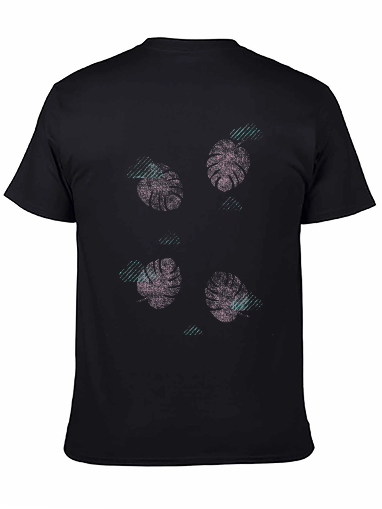 Tropical Leaf Print Black T-Shirt