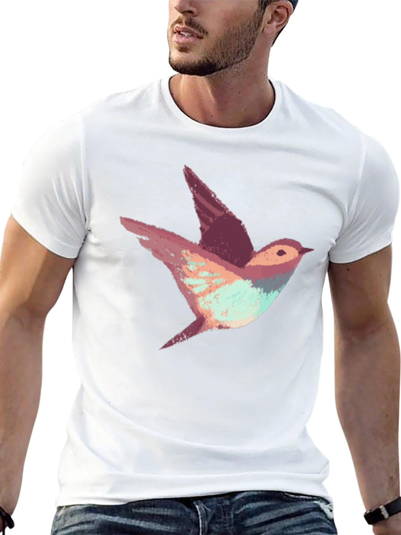 Abstract Bird Print Black T-Shirt