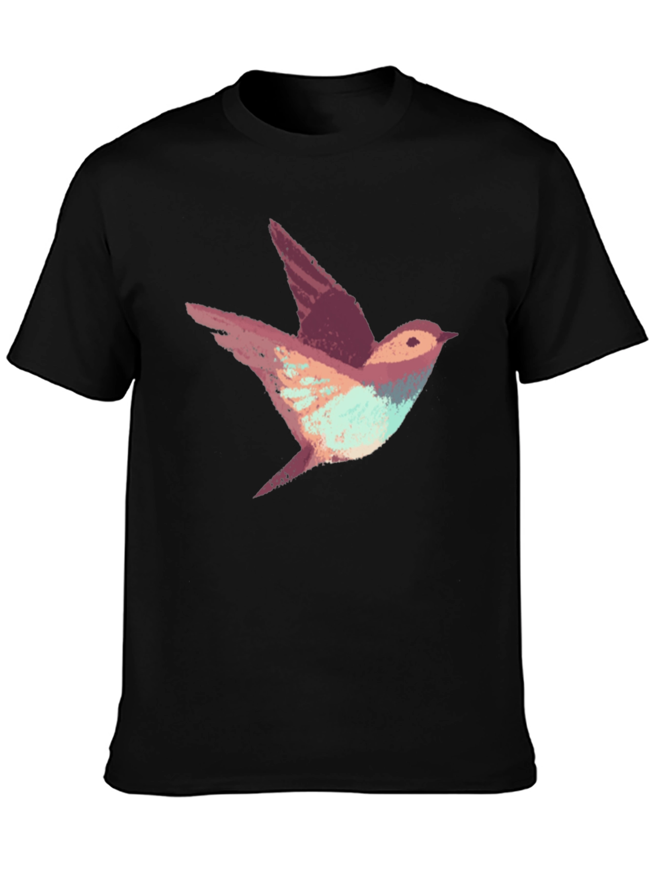 Abstract Bird Print Black T-Shirt