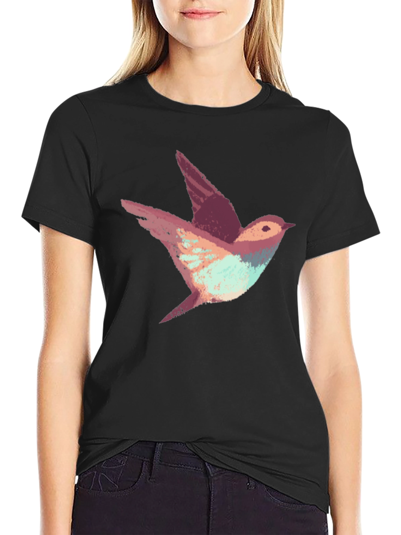 Abstract Bird Print Black T-Shirt
