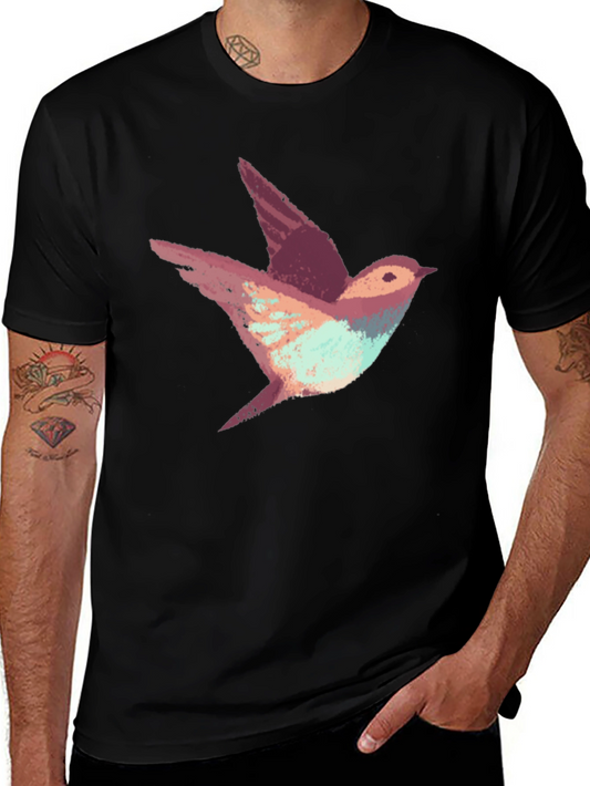 Abstract Bird Print Black T-Shirt