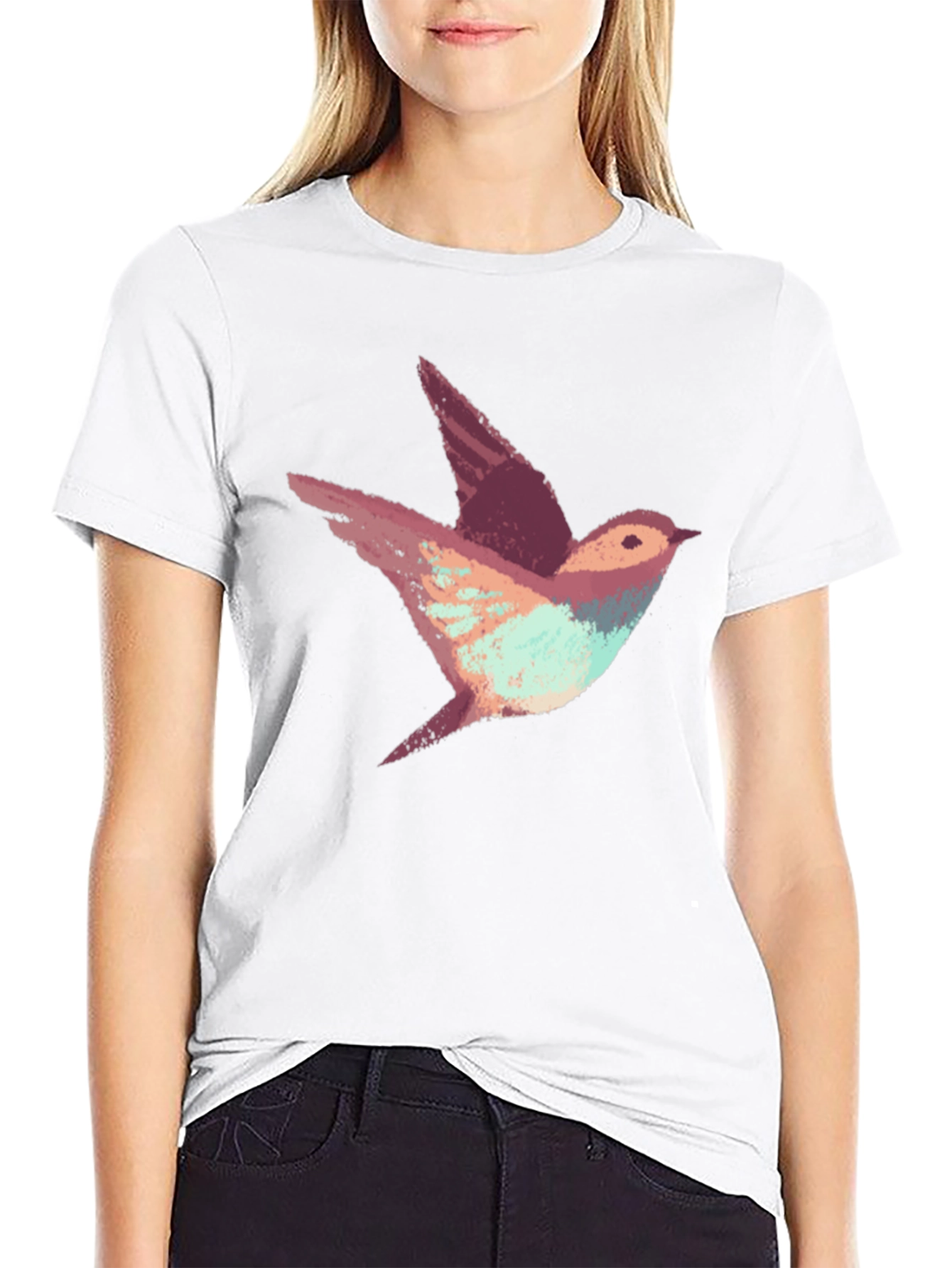 Abstract Bird Print Black T-Shirt