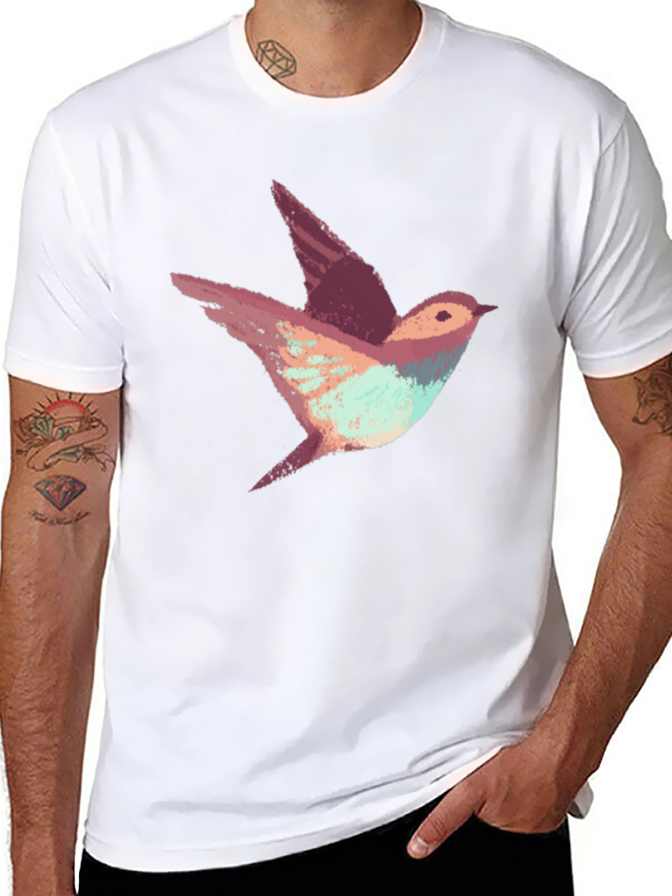 Abstract Bird Print Black T-Shirt