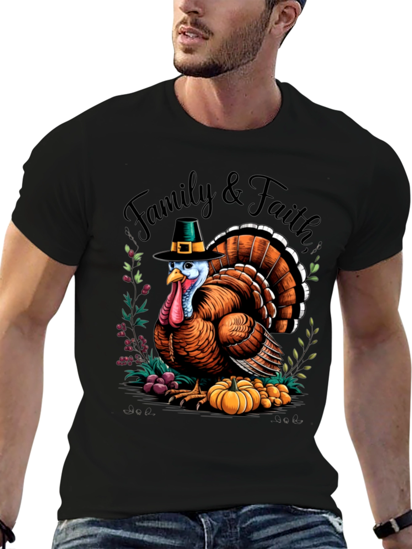 Family & Faith Thanksgiving Turkey Graphic Tee