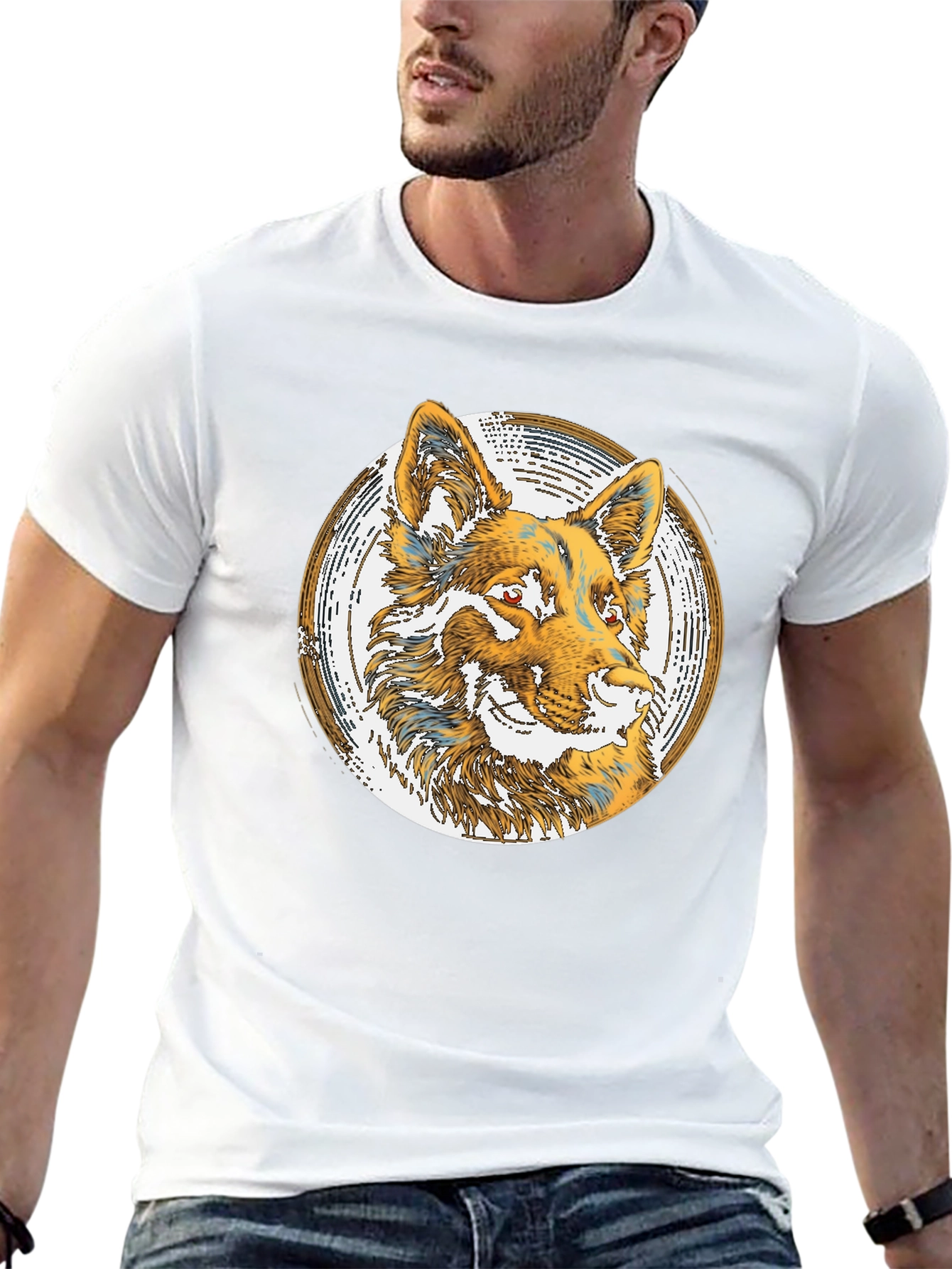 Wolf Graphic Print Tee - Black