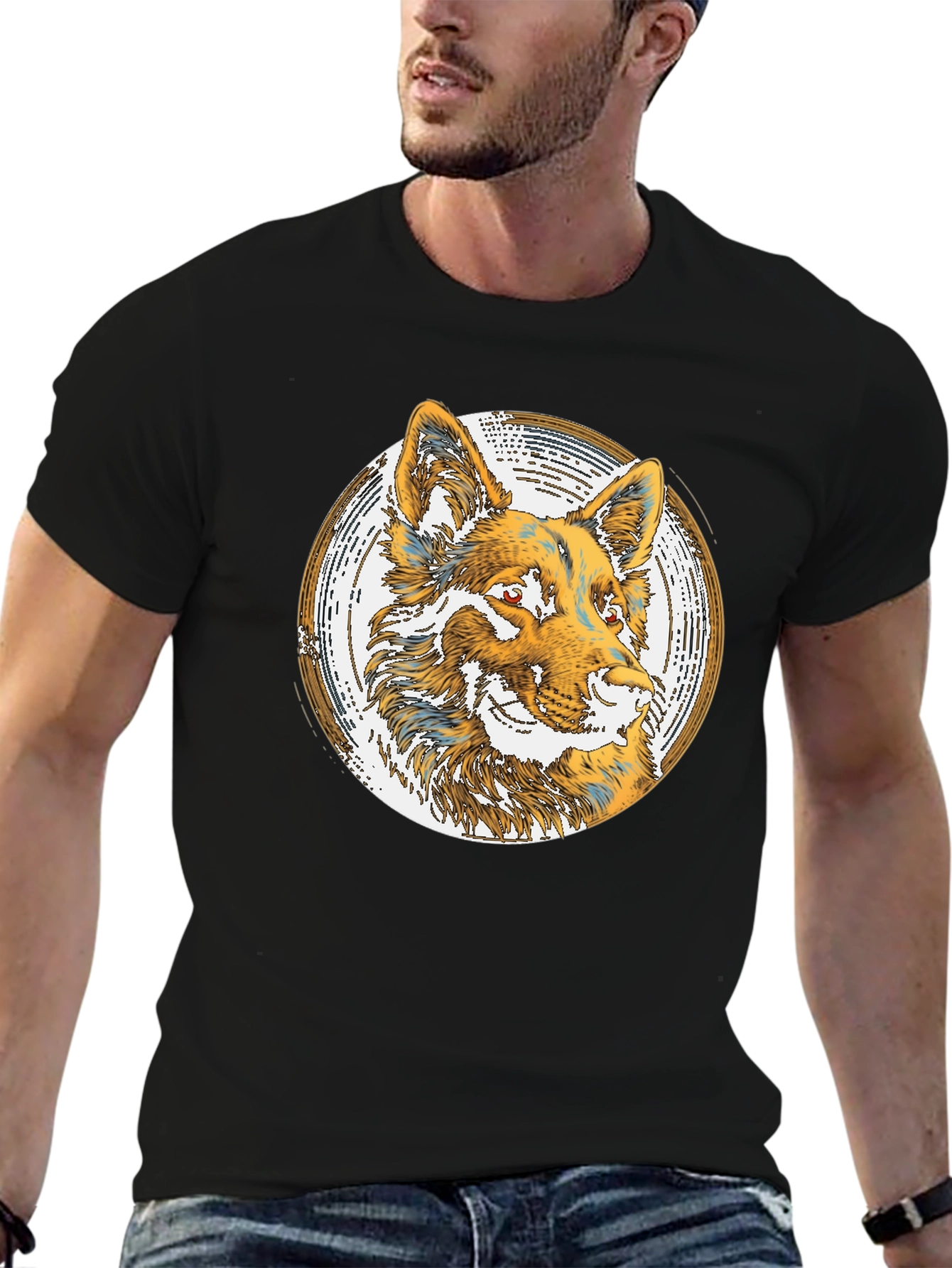 Wolf Graphic Print Tee - Black
