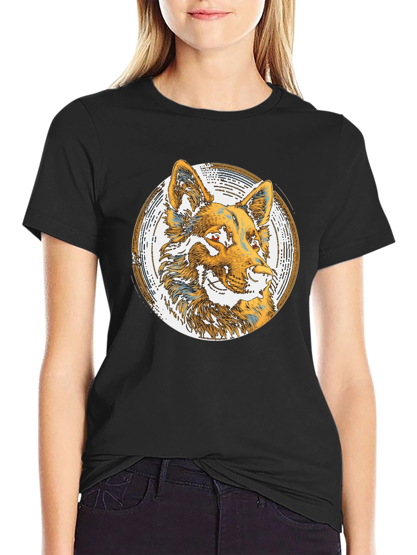 Wolf Graphic Print Tee - Black