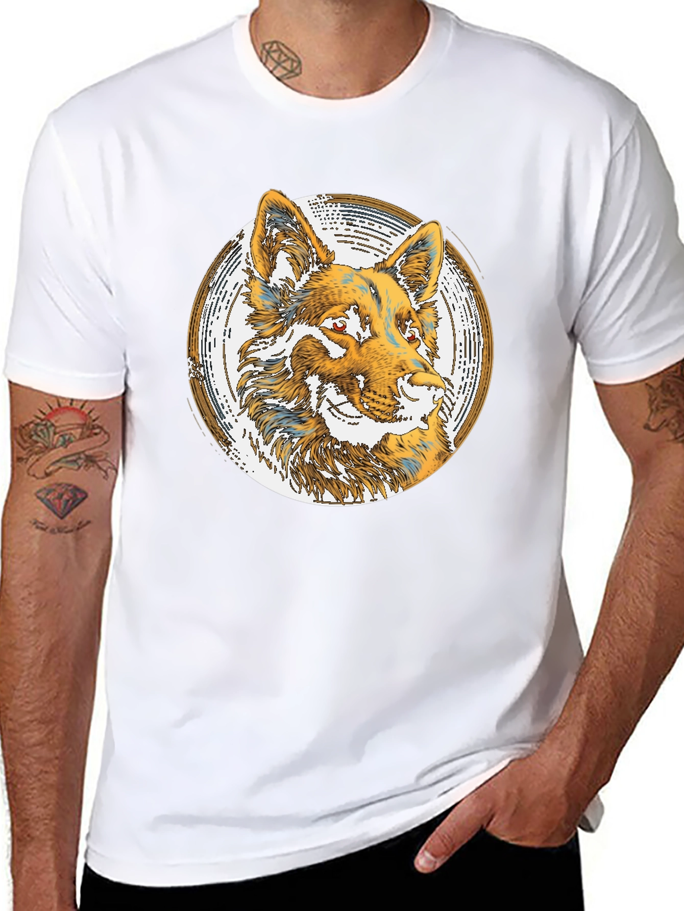 Wolf Graphic Print Tee - Black