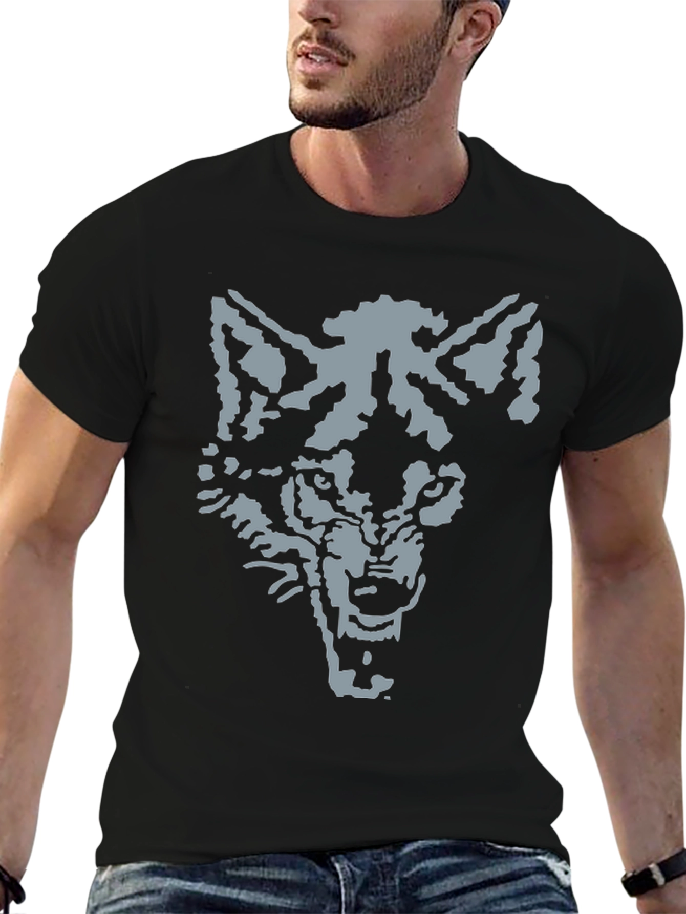 Wolf Graphic Tee - Mens Black Cotton T-Shirt