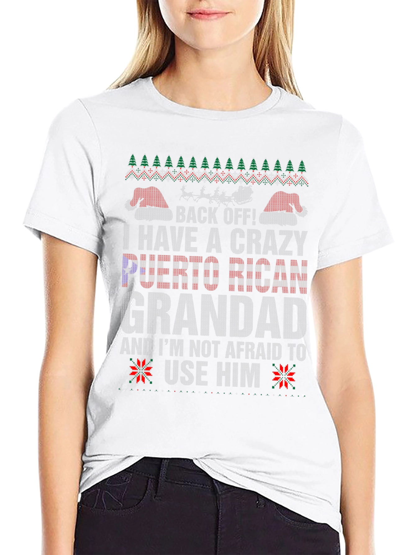 Crazy Puerto Rican Grandad Ugly Christmas T-Shirt