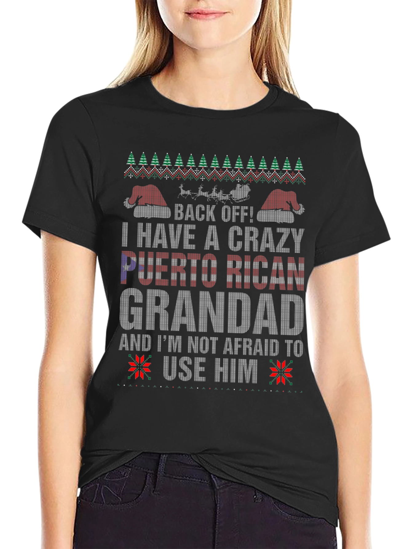 Crazy Puerto Rican Grandad Ugly Christmas T-Shirt