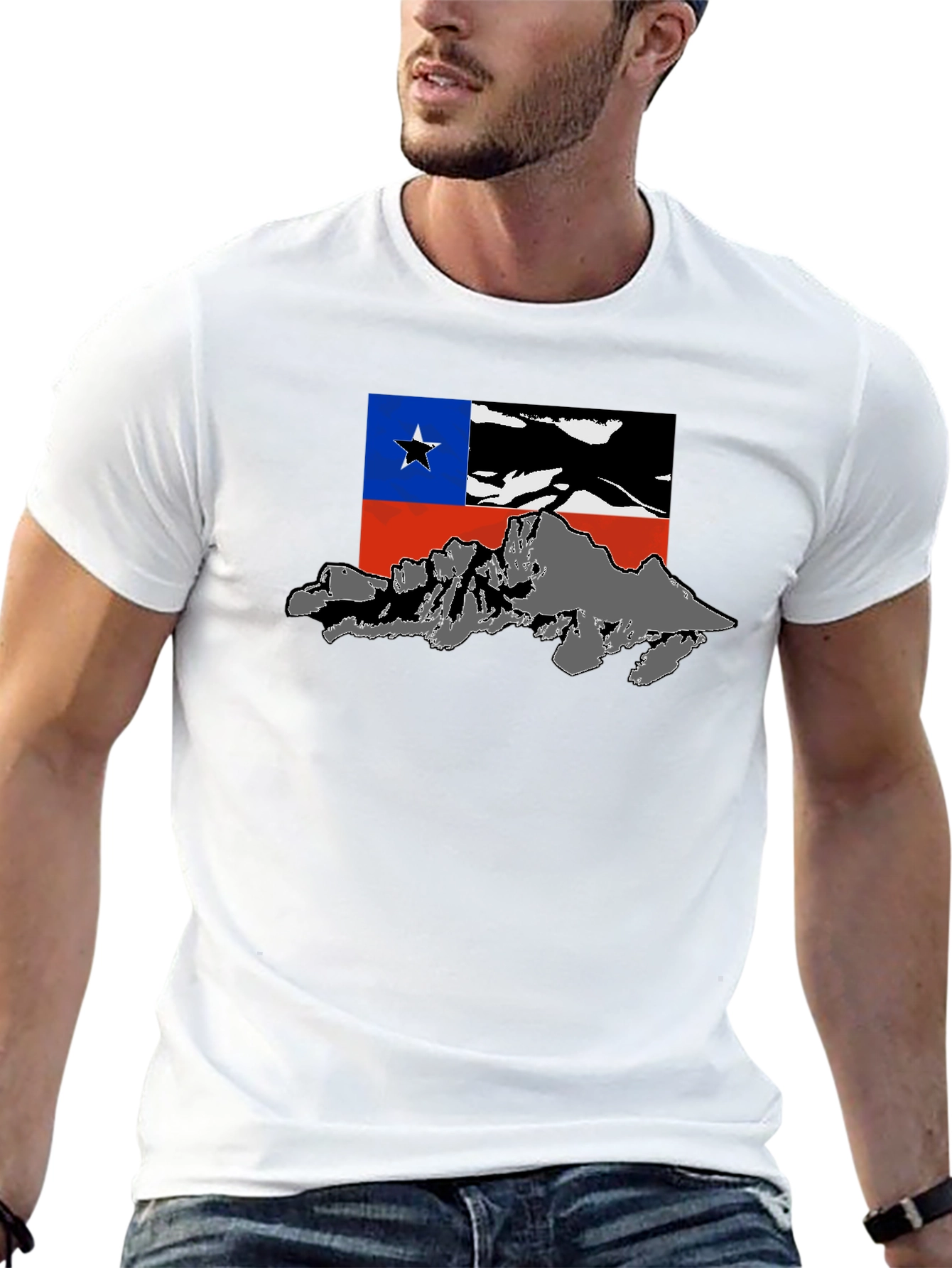 Chile Flag Mountain Graphic Black T-Shirt