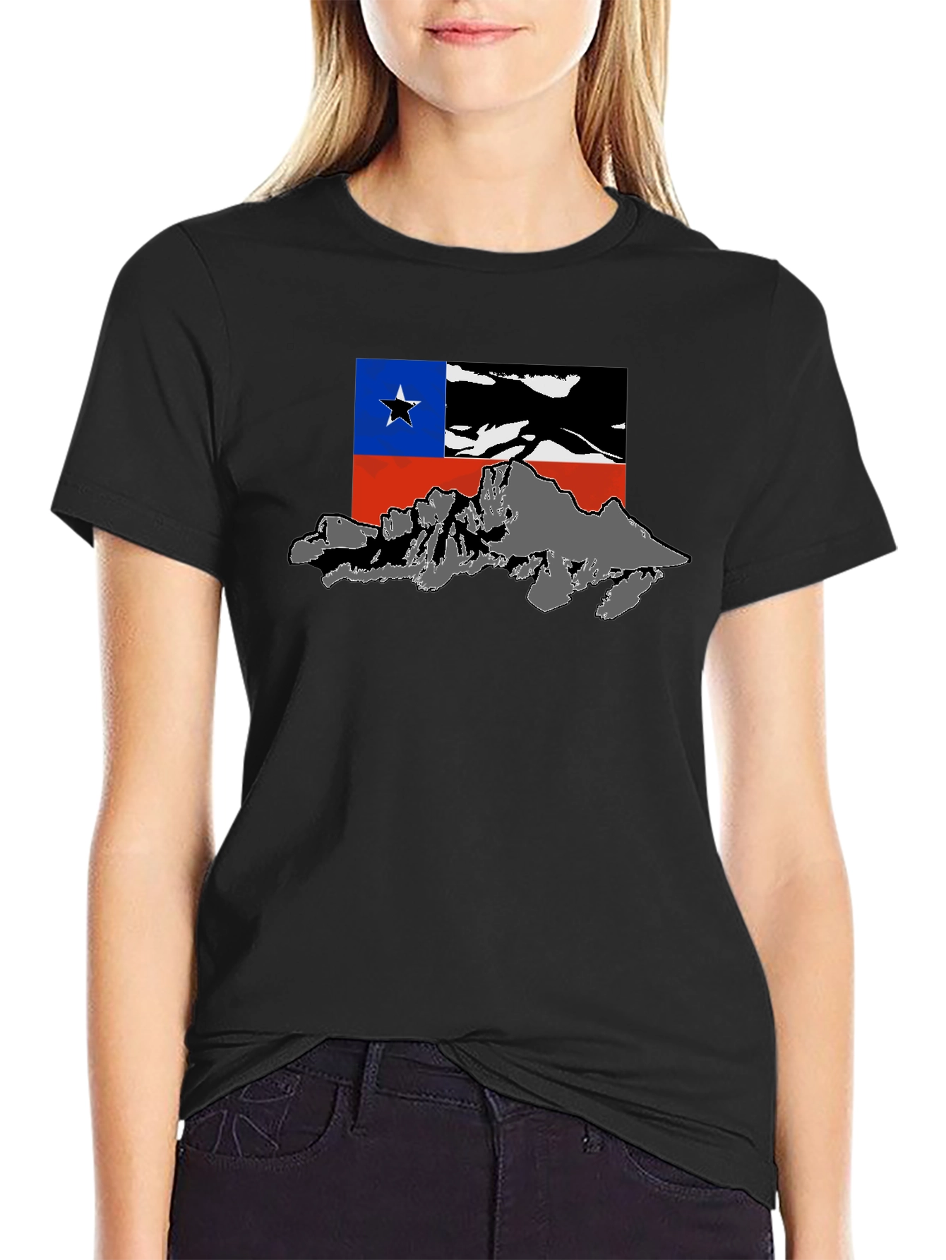 Chile Flag Mountain Graphic Black T-Shirt