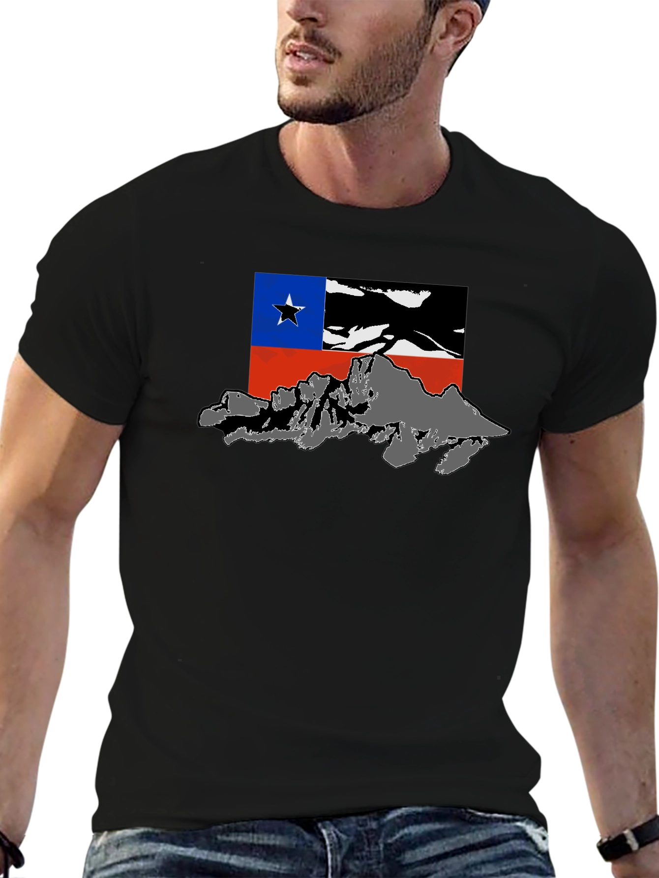 Chile Flag Mountain Graphic Black T-Shirt