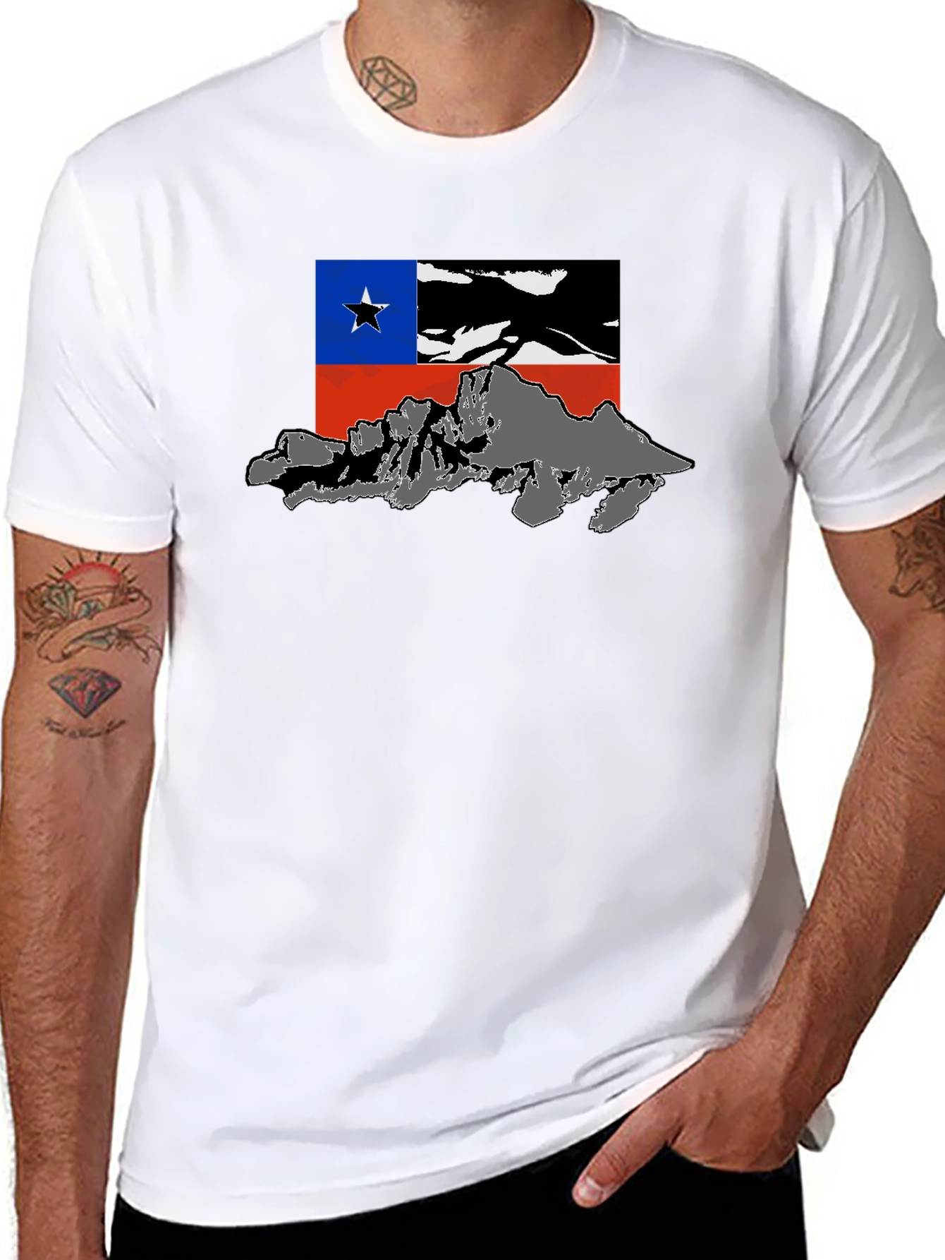 Chile Flag Mountain Graphic Black T-Shirt