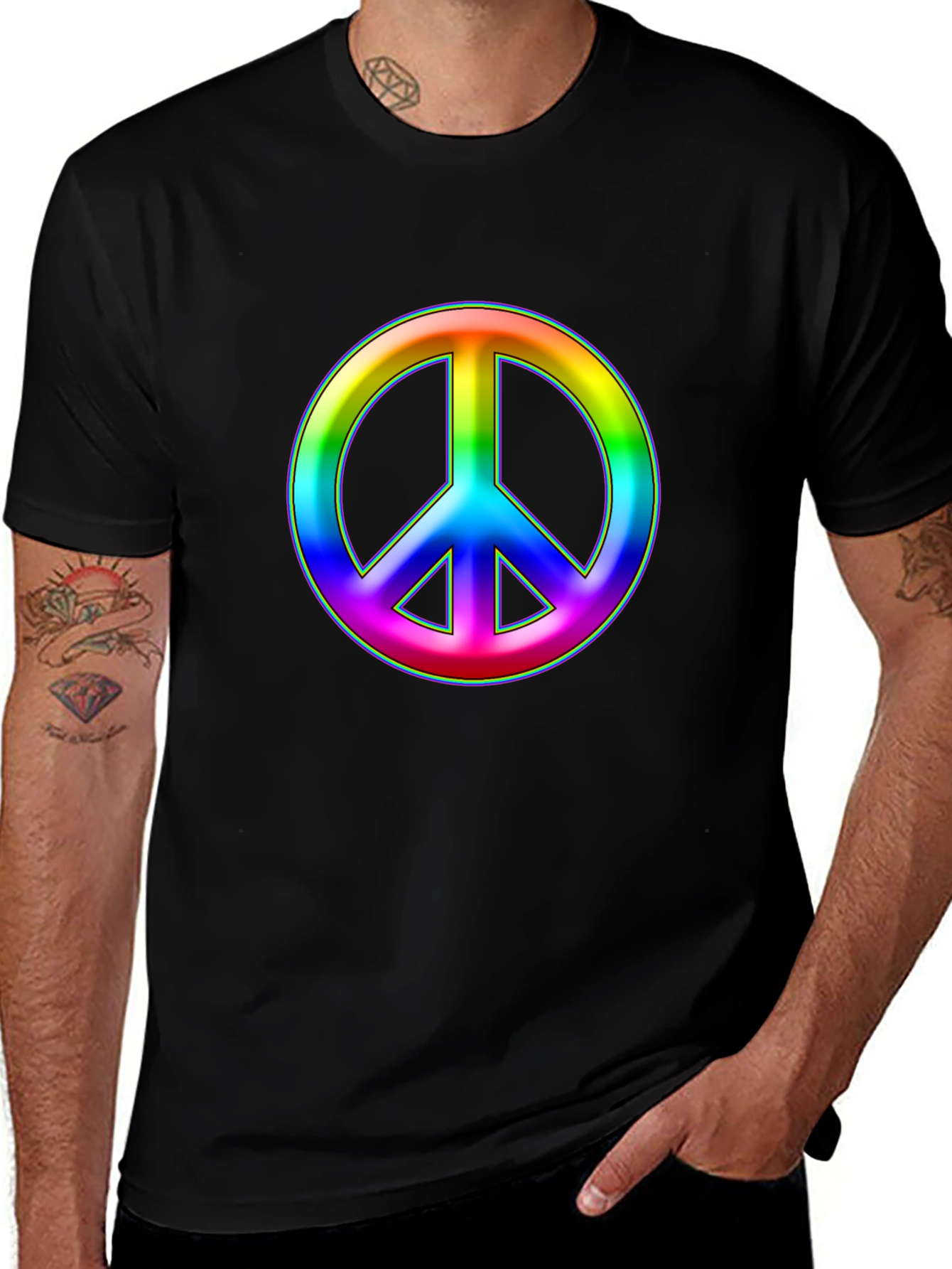 Rainbow Peace Sign Black T-Shirt