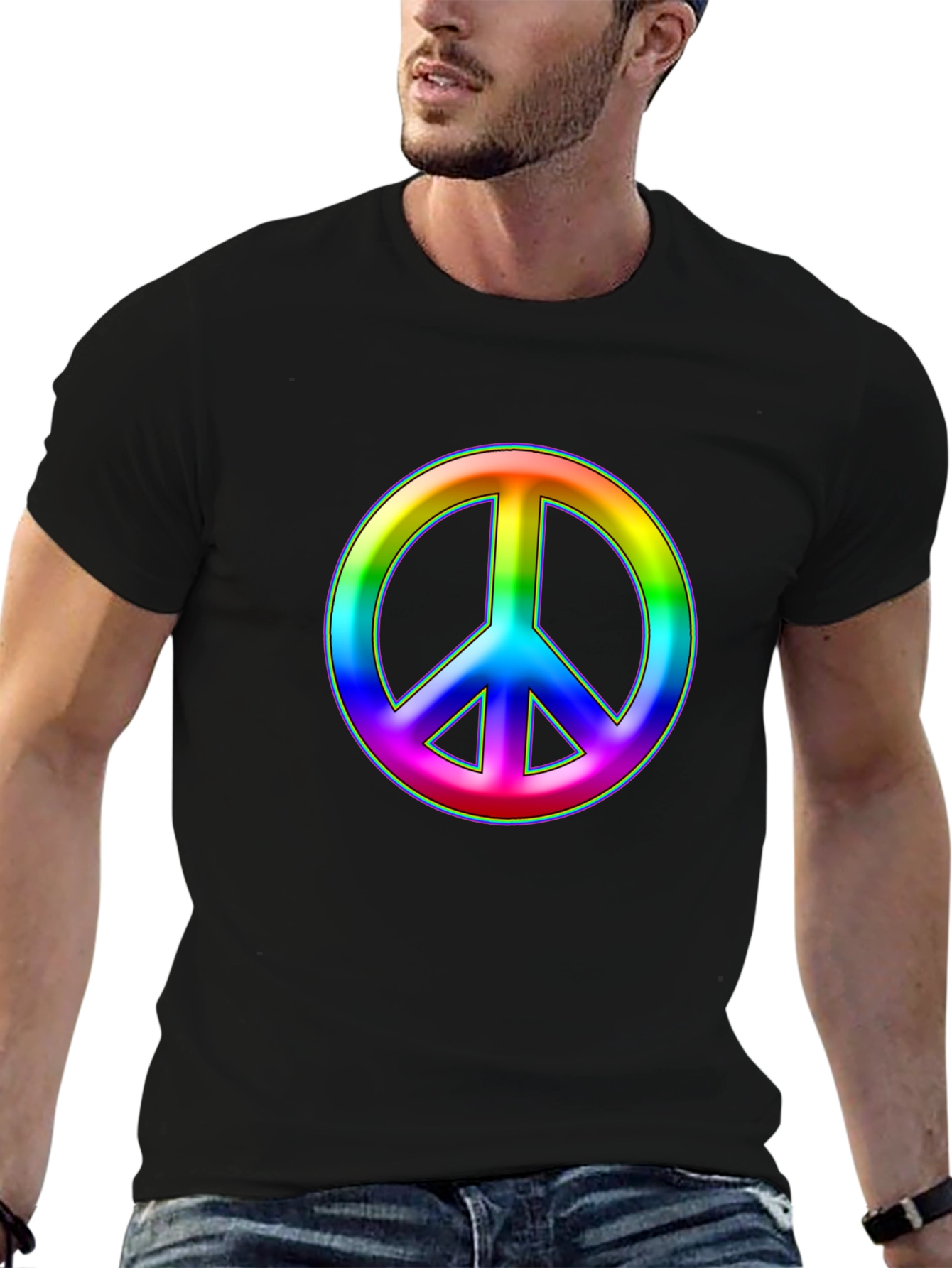 Rainbow Peace Sign Black T-Shirt