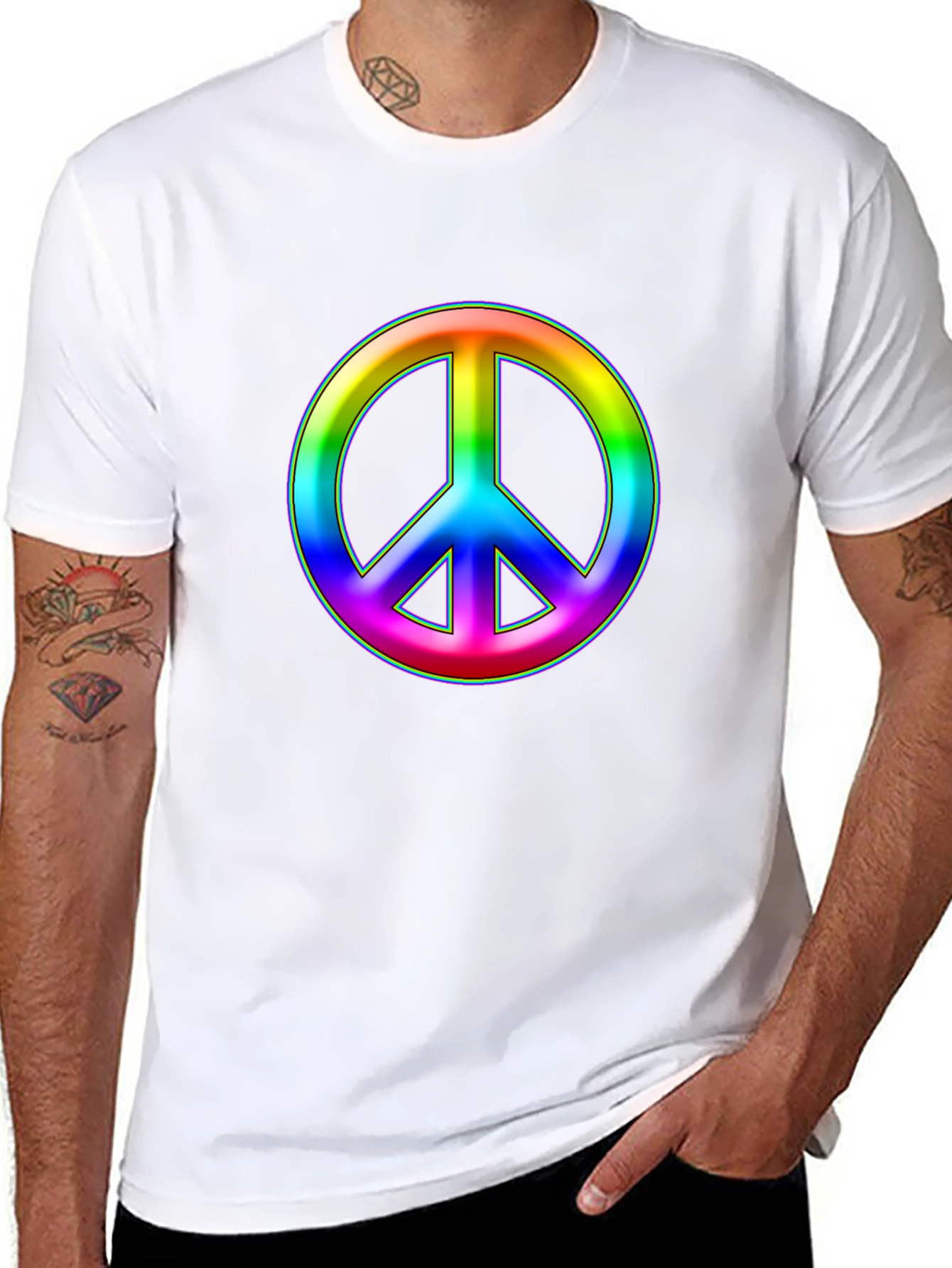 Rainbow Peace Sign Black T-Shirt