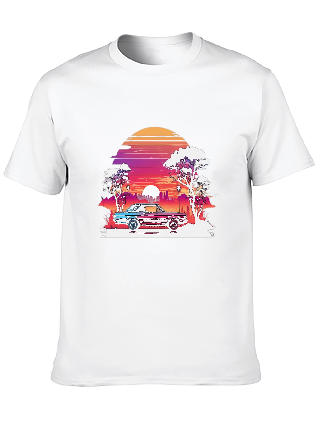 Retro Sunset Car Graphic Tee - Black