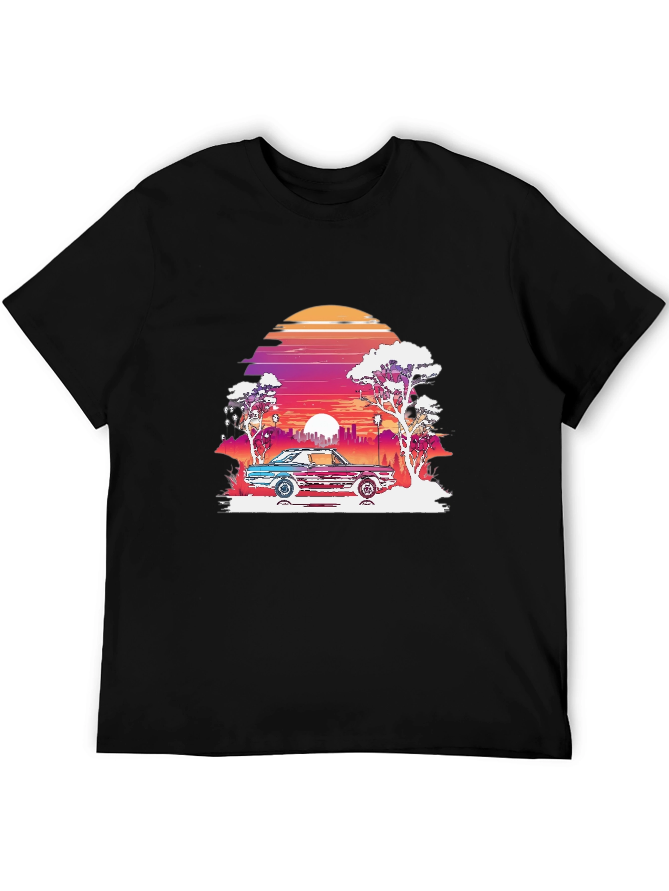 Retro Sunset Car Graphic Tee - Black