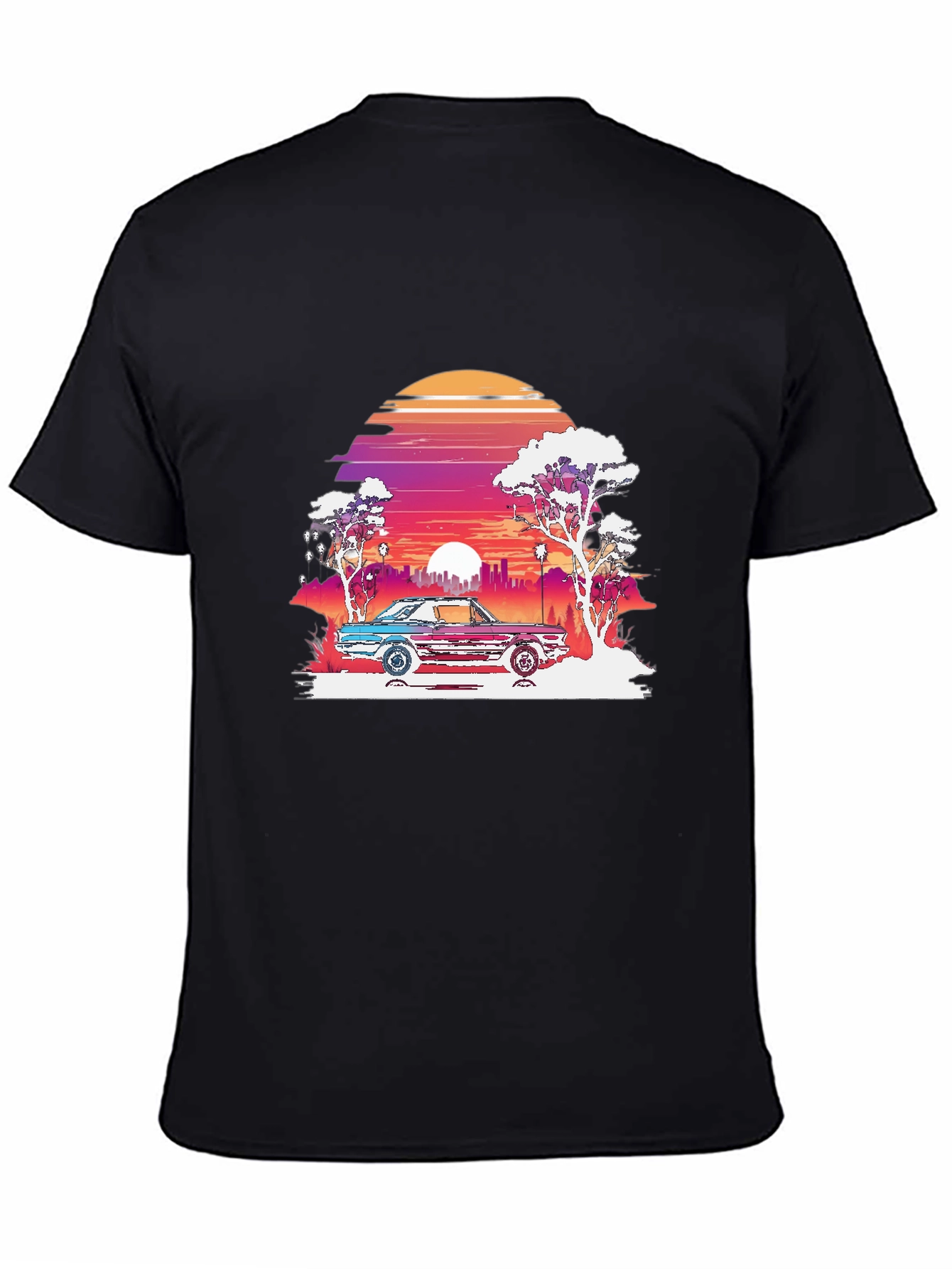 Retro Sunset Car Graphic Tee - Black