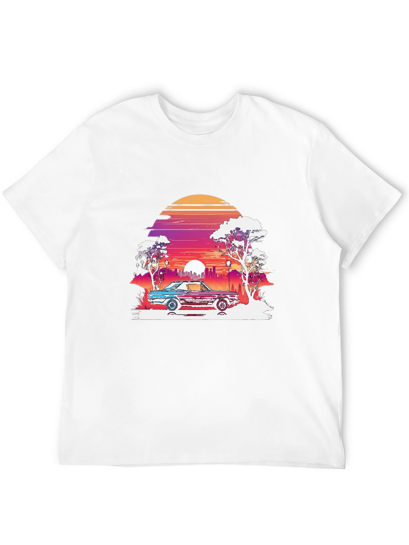 Retro Sunset Car Graphic Tee - Black
