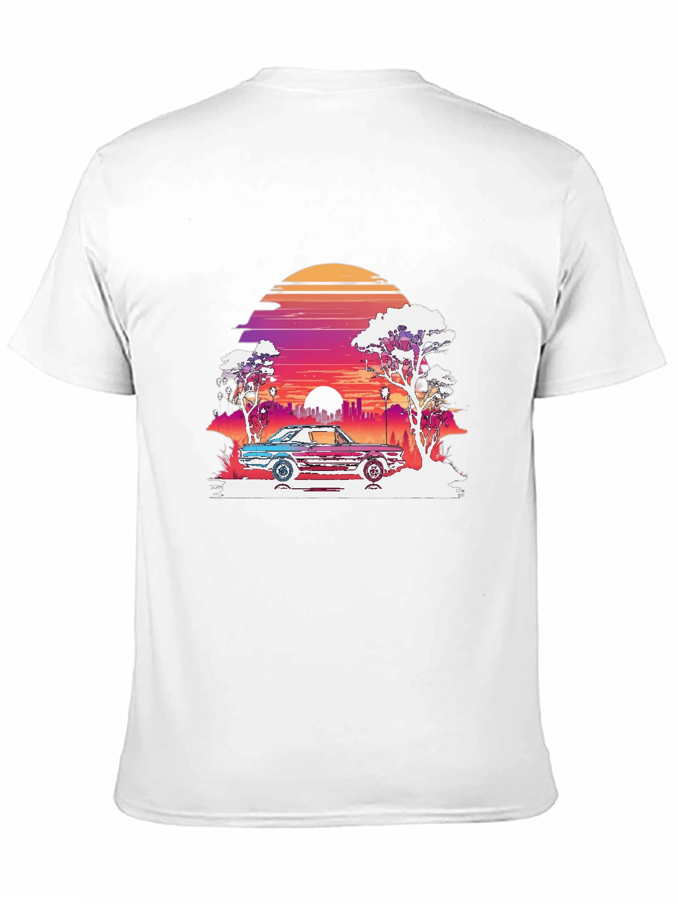 Retro Sunset Car Graphic Tee - Black