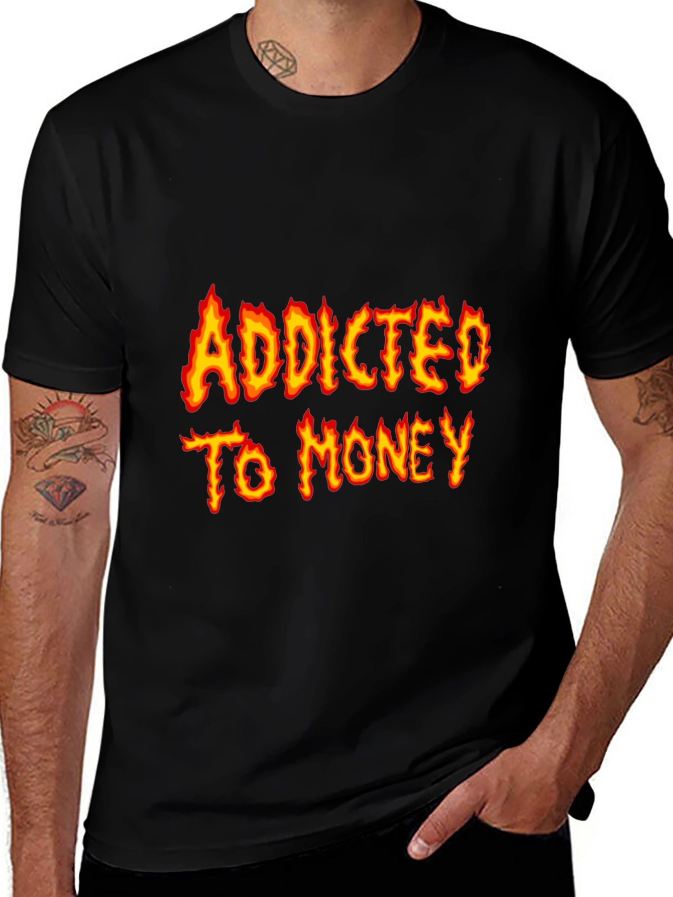 Addicted To Money Flame Graphic Black T-Shirt